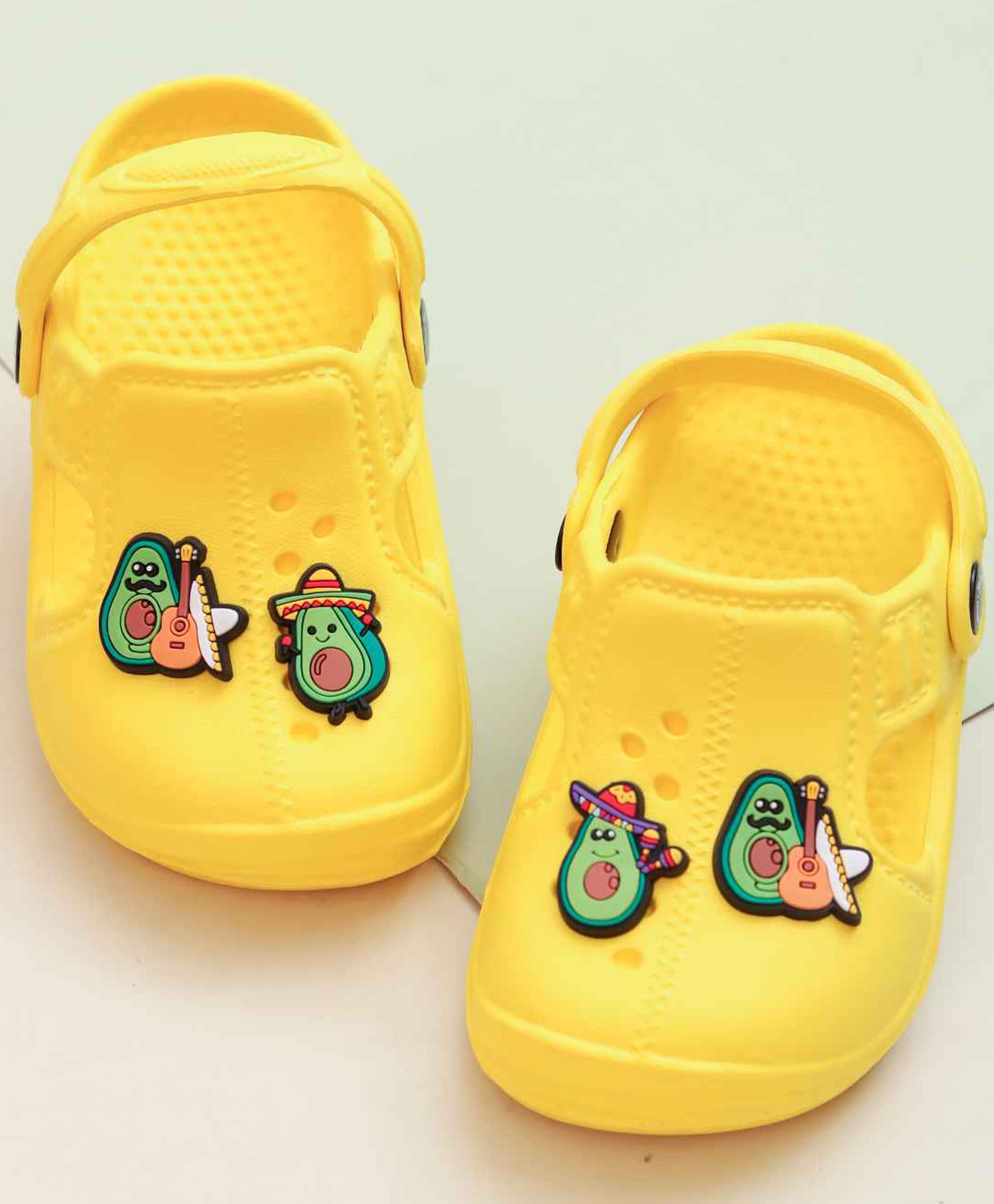 Yellow Bee Avacado Applique Detailed Perforated Slingback Clogs - Yellow-image-39