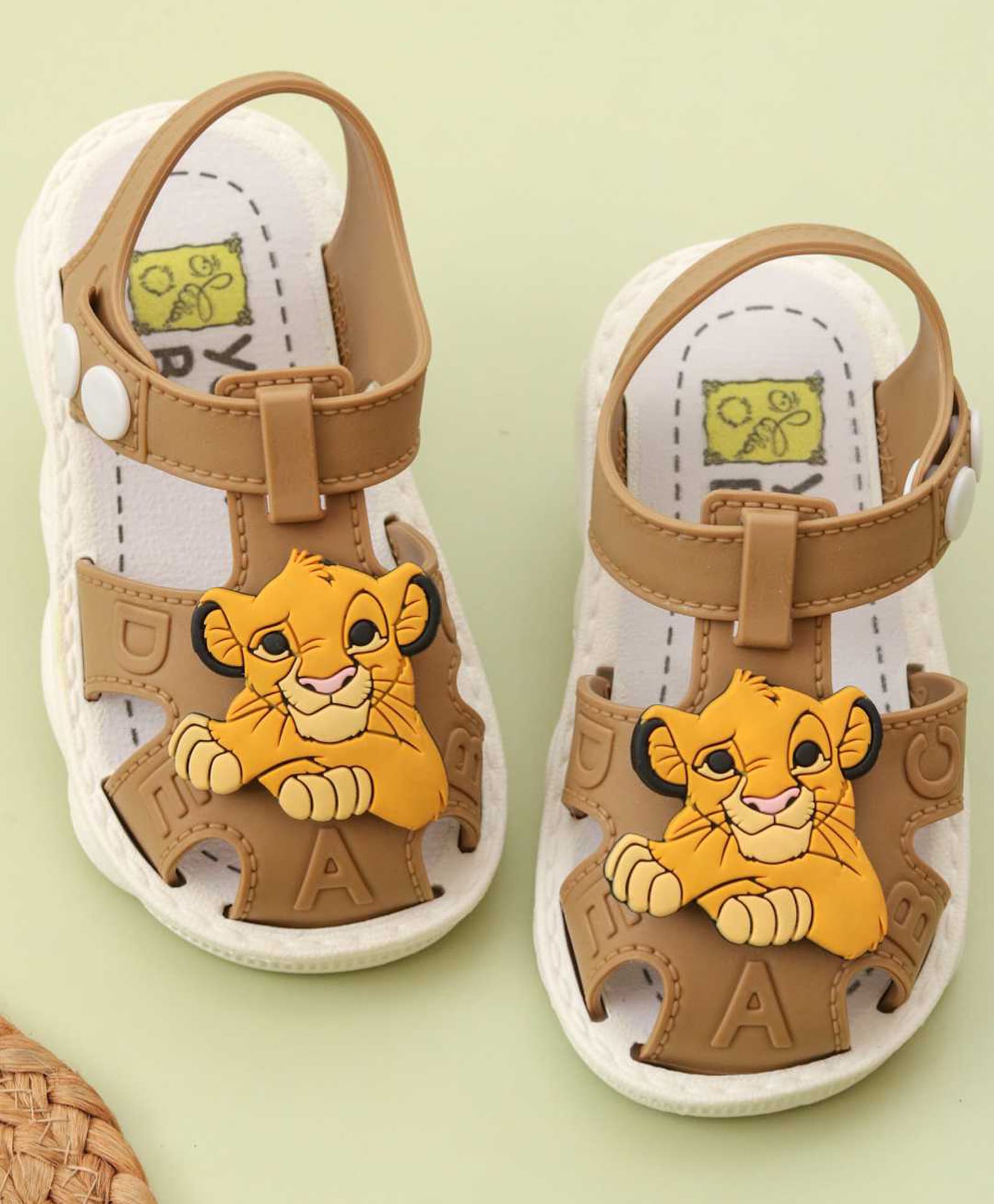 Yellow Bee Disney Lion King Featuring Simba Applique Detailed Button Closure Sandals - Brown-picture-21