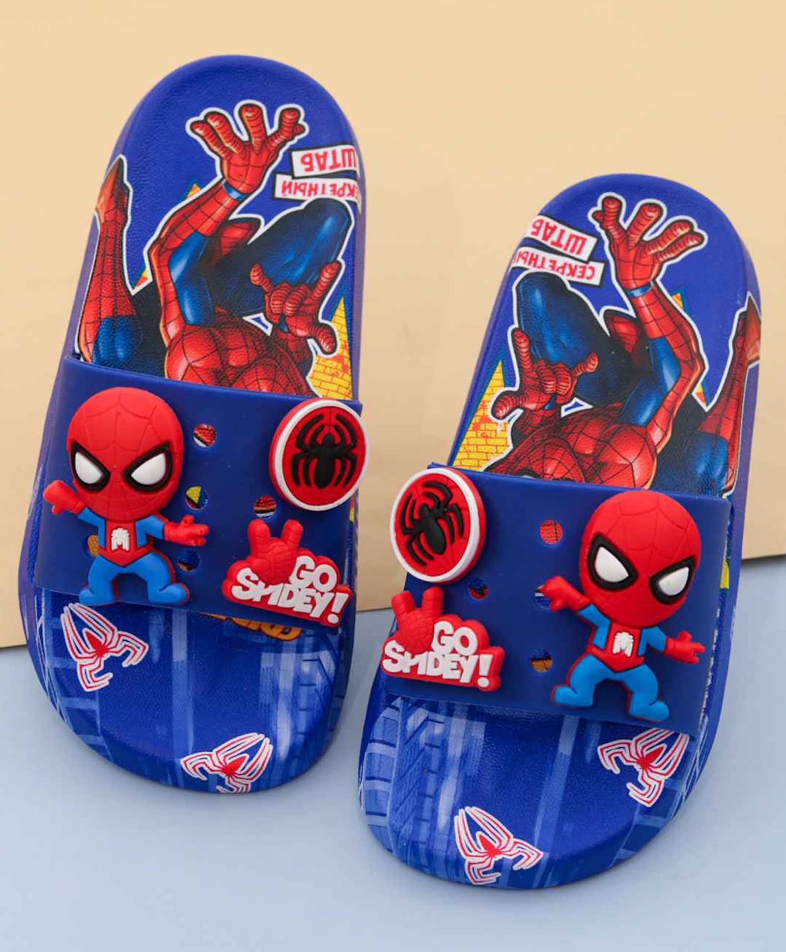 Yellow Bee Marvel Featuring Spider Man Applique Detailed Applique Flip Flops - Blue-picture-17