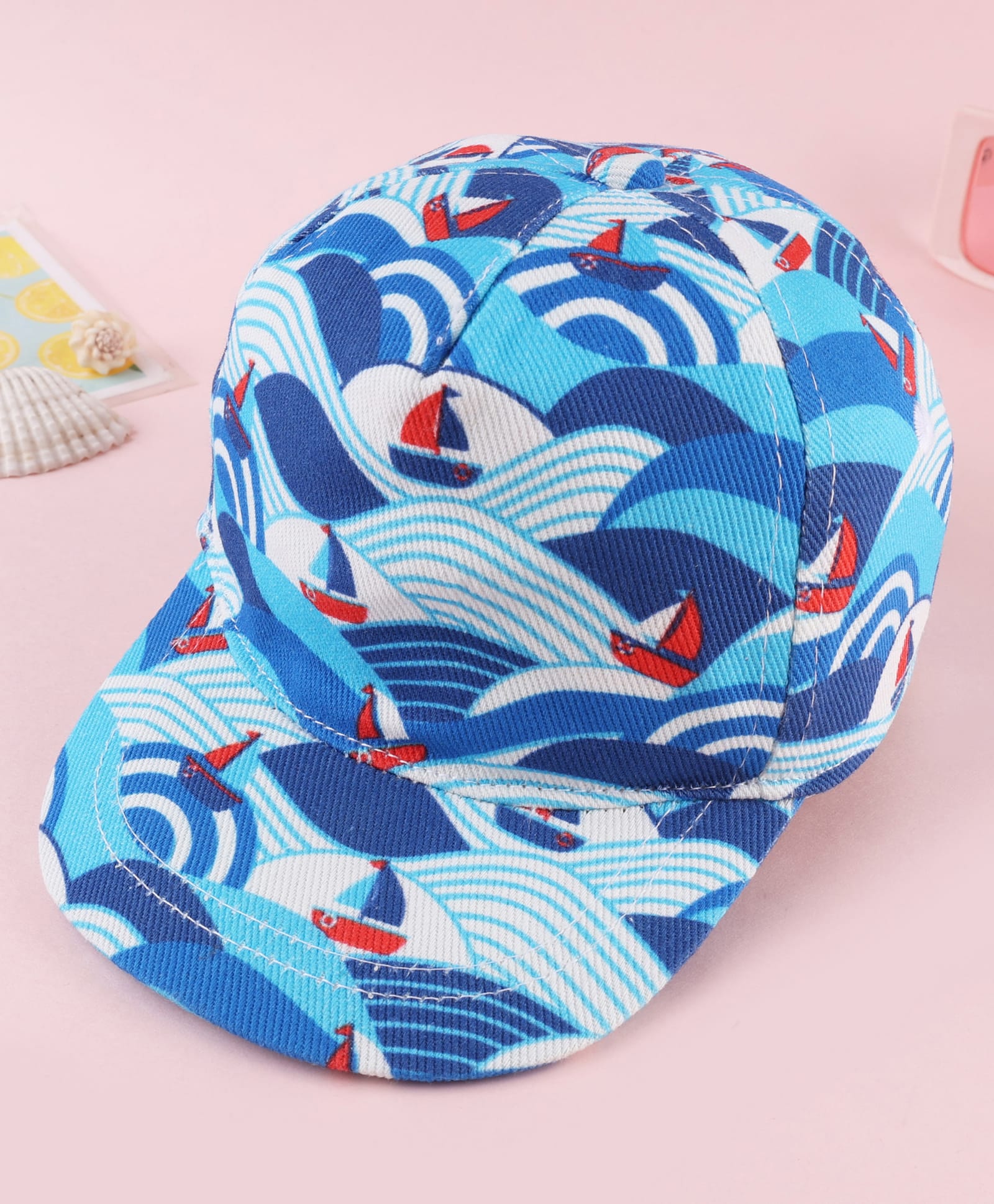 Babyhug Twill Woven Baseball Cap With Ship Print Blue - Diameter 18.5 cm-image-31