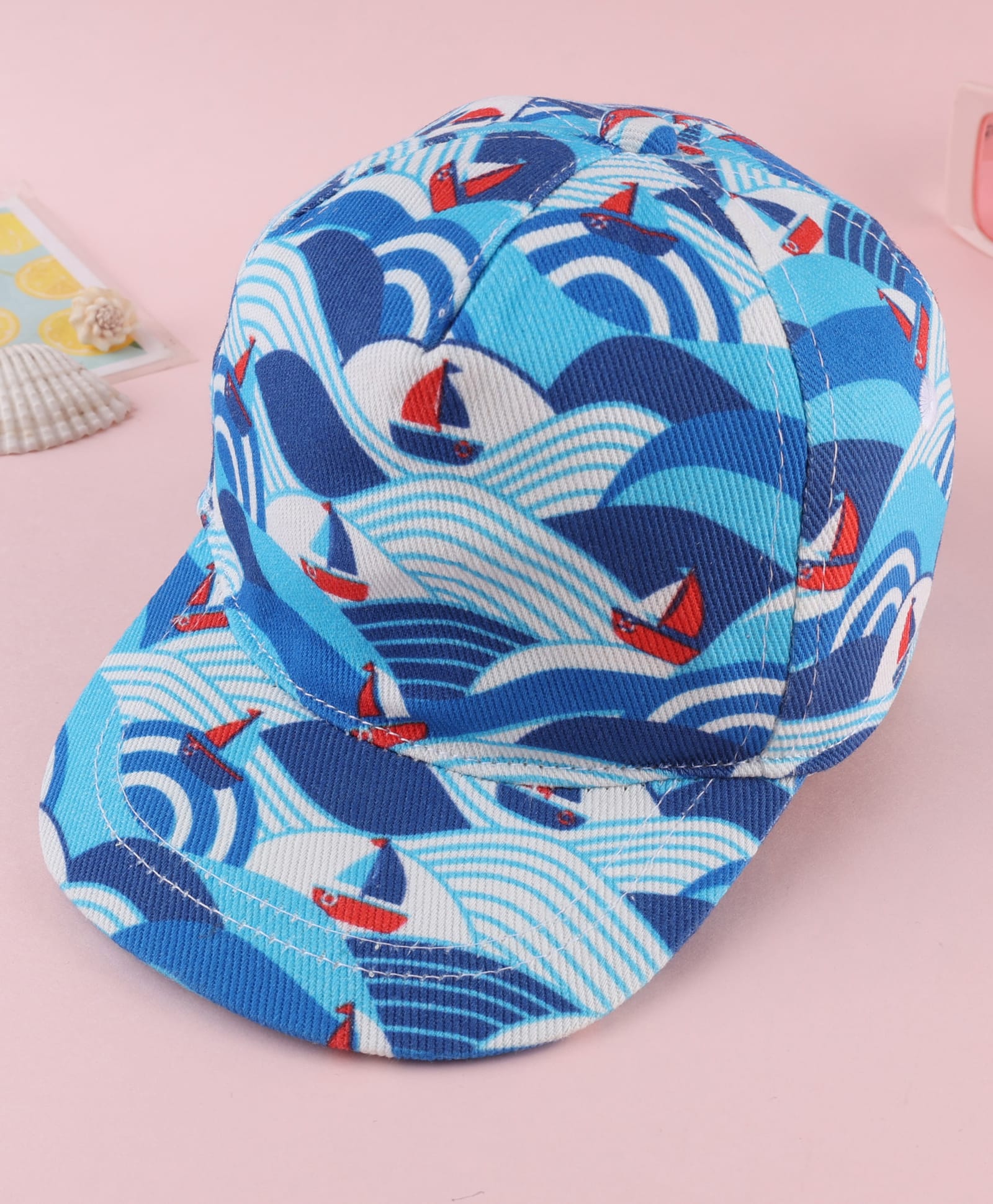 Babyhug Twill Woven Baseball Cap With Ship Print Blue - Diameter 20 cm-picture-36
