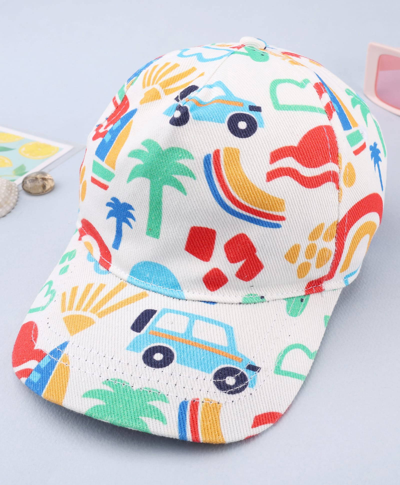 Babyhug Twill Woven Baseball Cap With Vehicle Print White - Diameter 15.5 cm-image-24