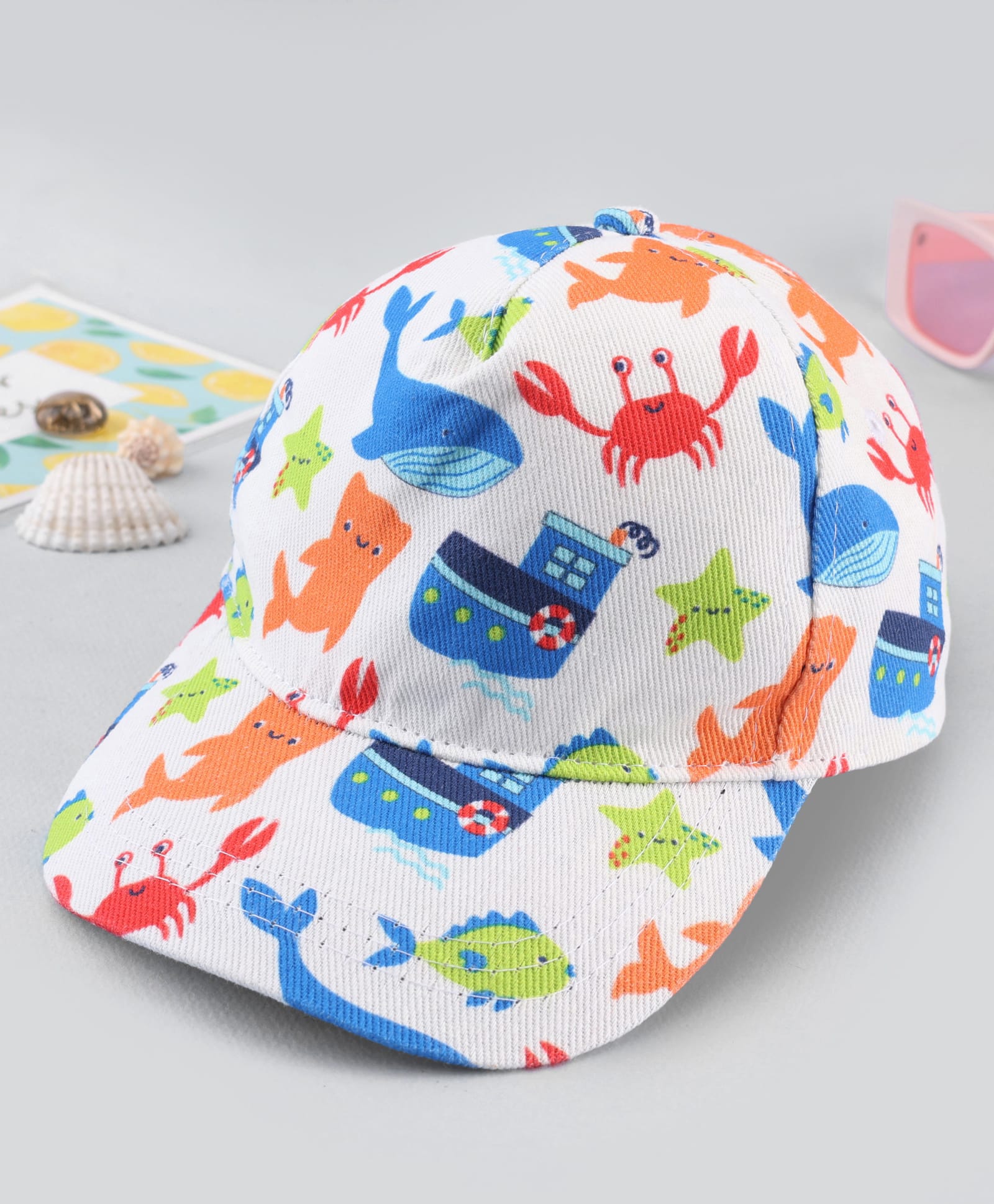 Babyhug Twill Woven Baseball Cap With Sea Life Print Multicolor - Diameter 18.5 cm-picture-37