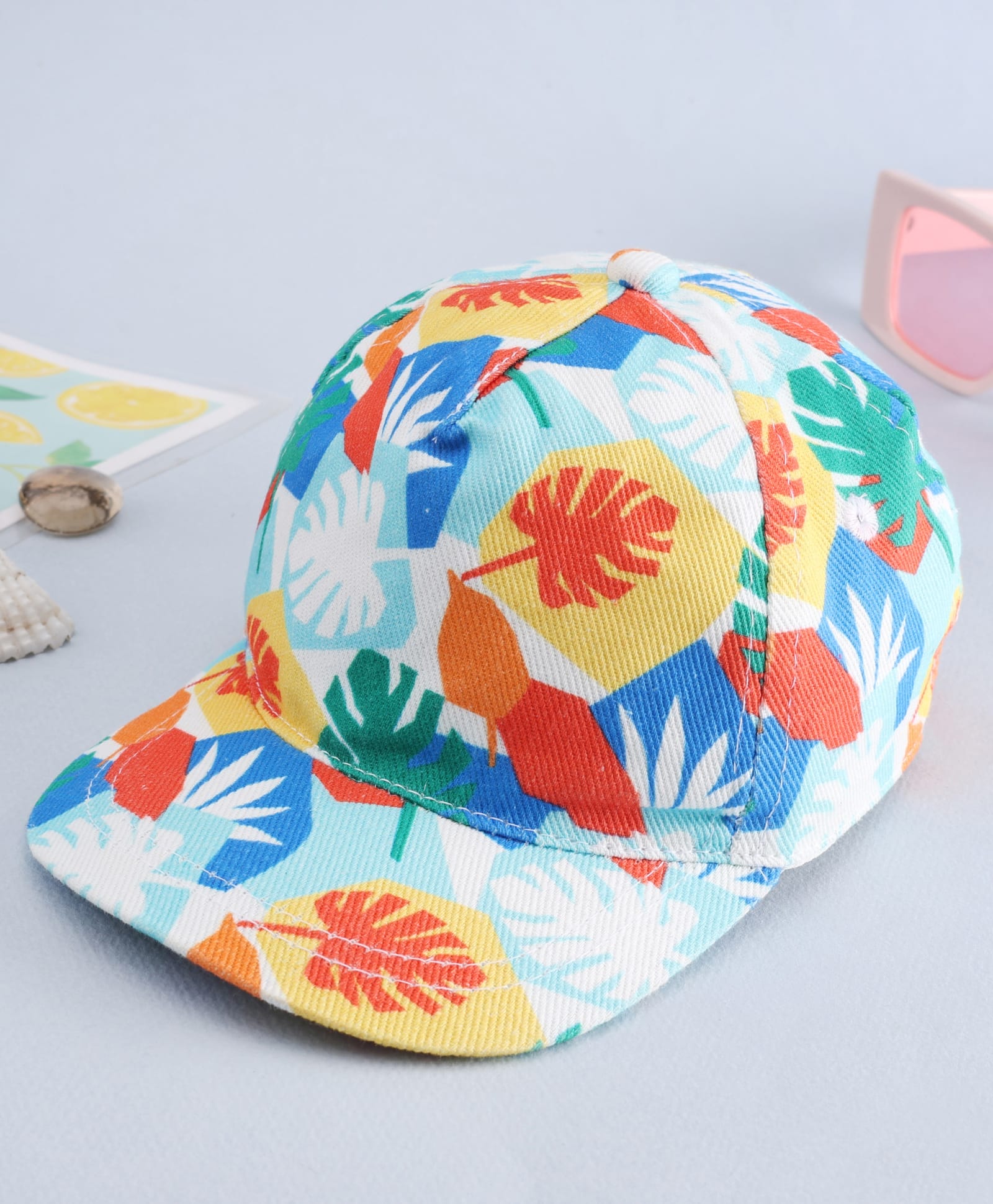 Babyhug Twill Woven Baseball Cap With Tropical Print Multicolor - Diameter 20 cm-image-45