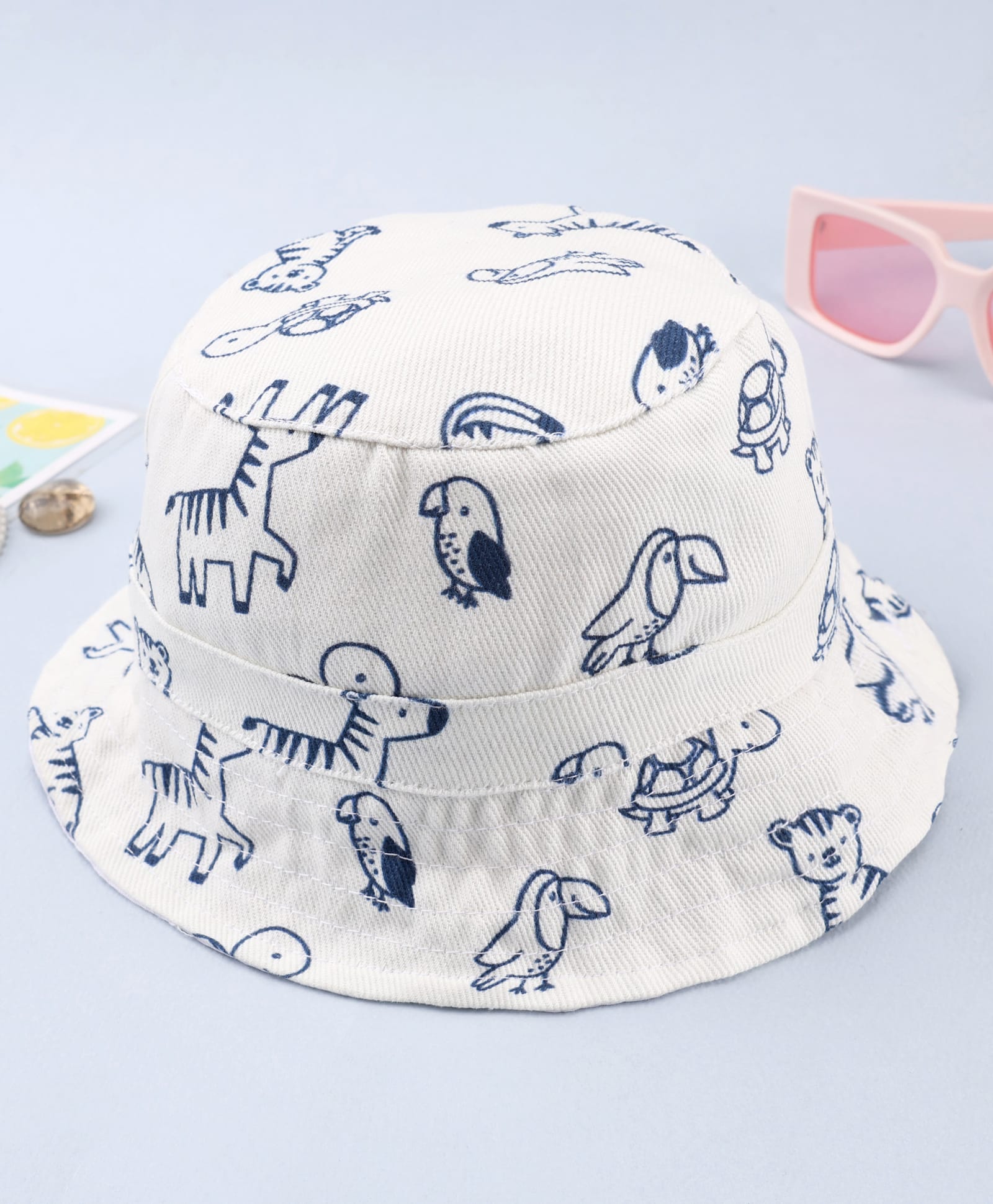 Babyhug Twill Woven Bucket Cap With Animal Print White - Diameter 20.5 cm-picture-10