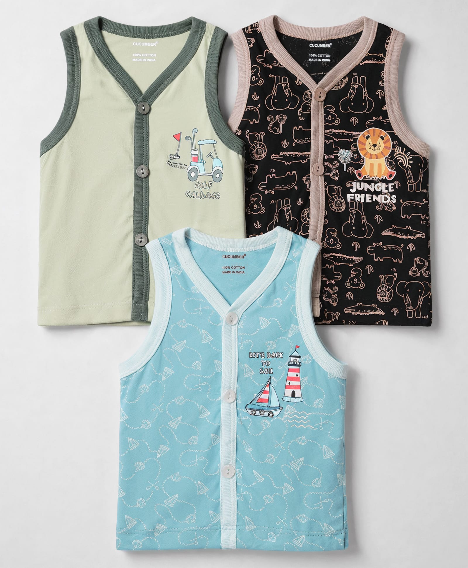 CUCUMBER Sinker Knit Sleeveless Printed Jhablas Pack of 3 - Multicolor-picture-10
