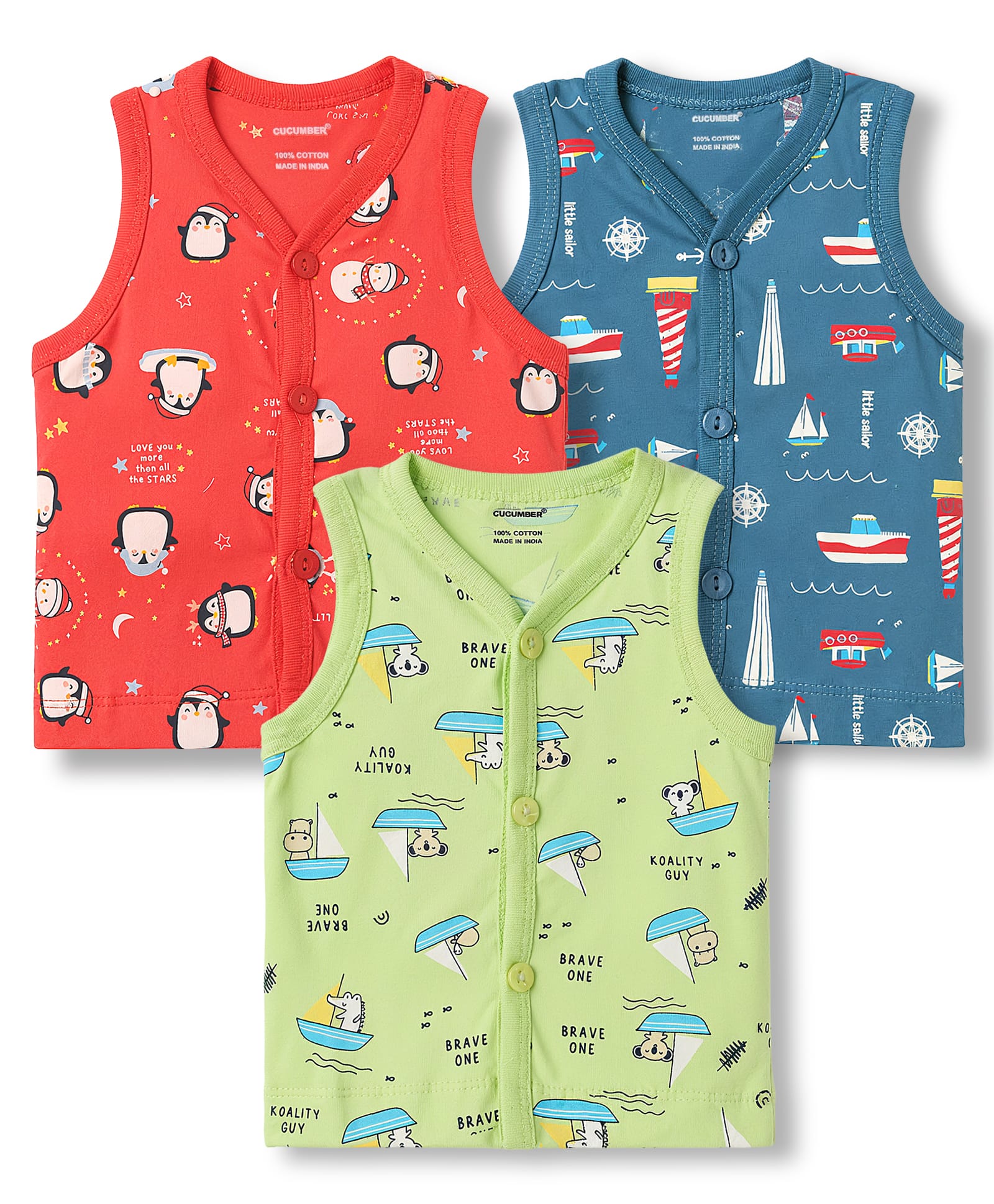 CUCUMBER Sinker Knit Sleeveless Printed Jhablas Pack of 3 - Multicolor-picture-28