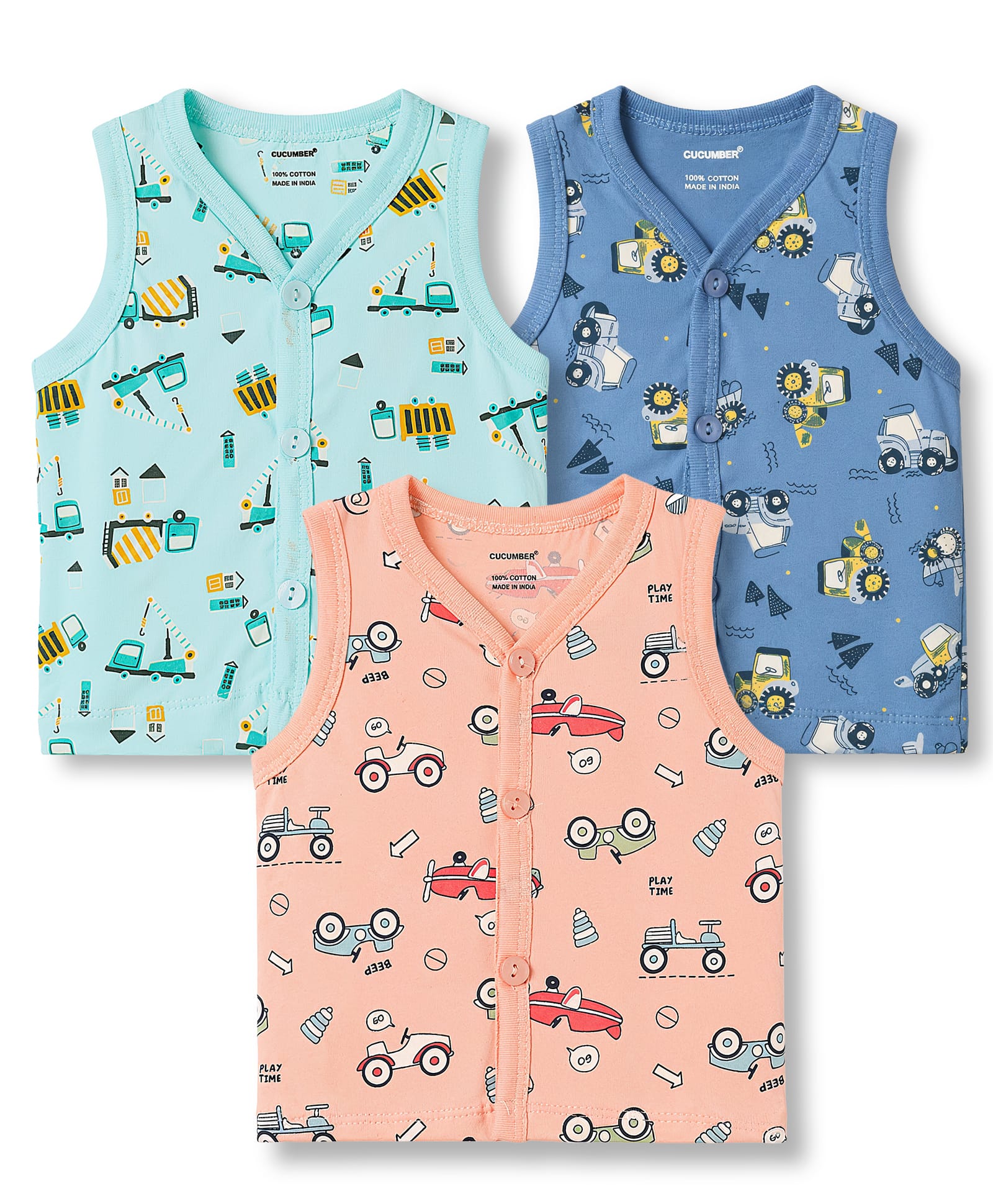 CUCUMBER Sinker Knit Sleeveless Printed Jhablas Pack of 3 - Multicolor-picture-11