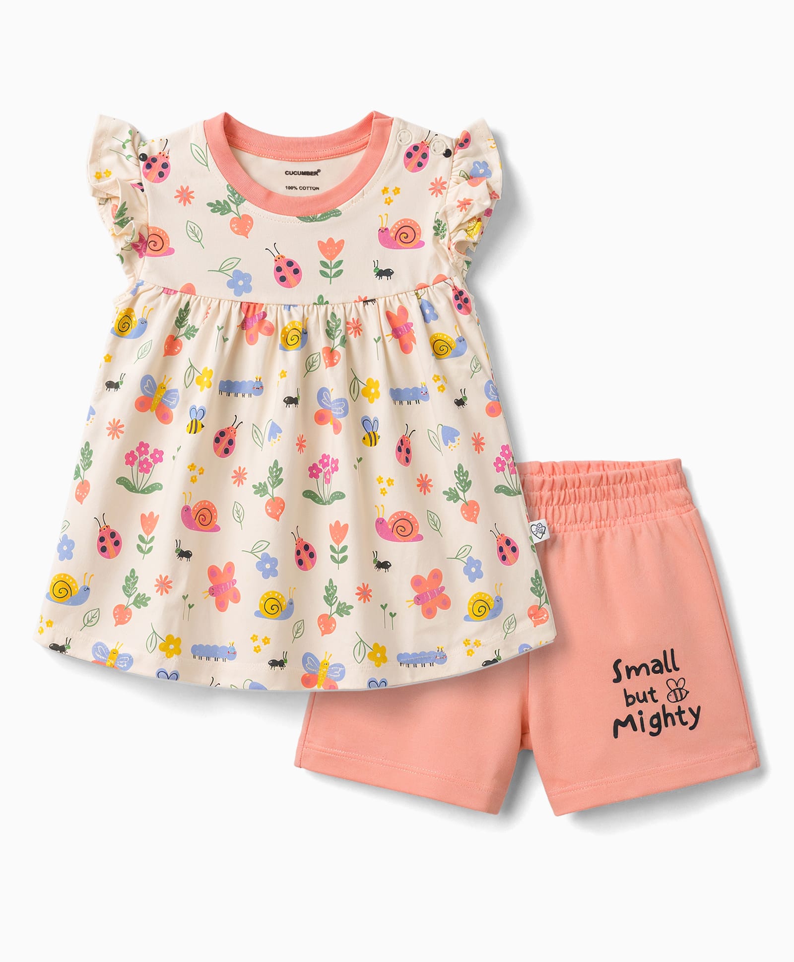 CUCUMBER Single Jersey Knit Half Sleeves Butterfly Snail Printed Top & Shorts Set - Pink-image-24