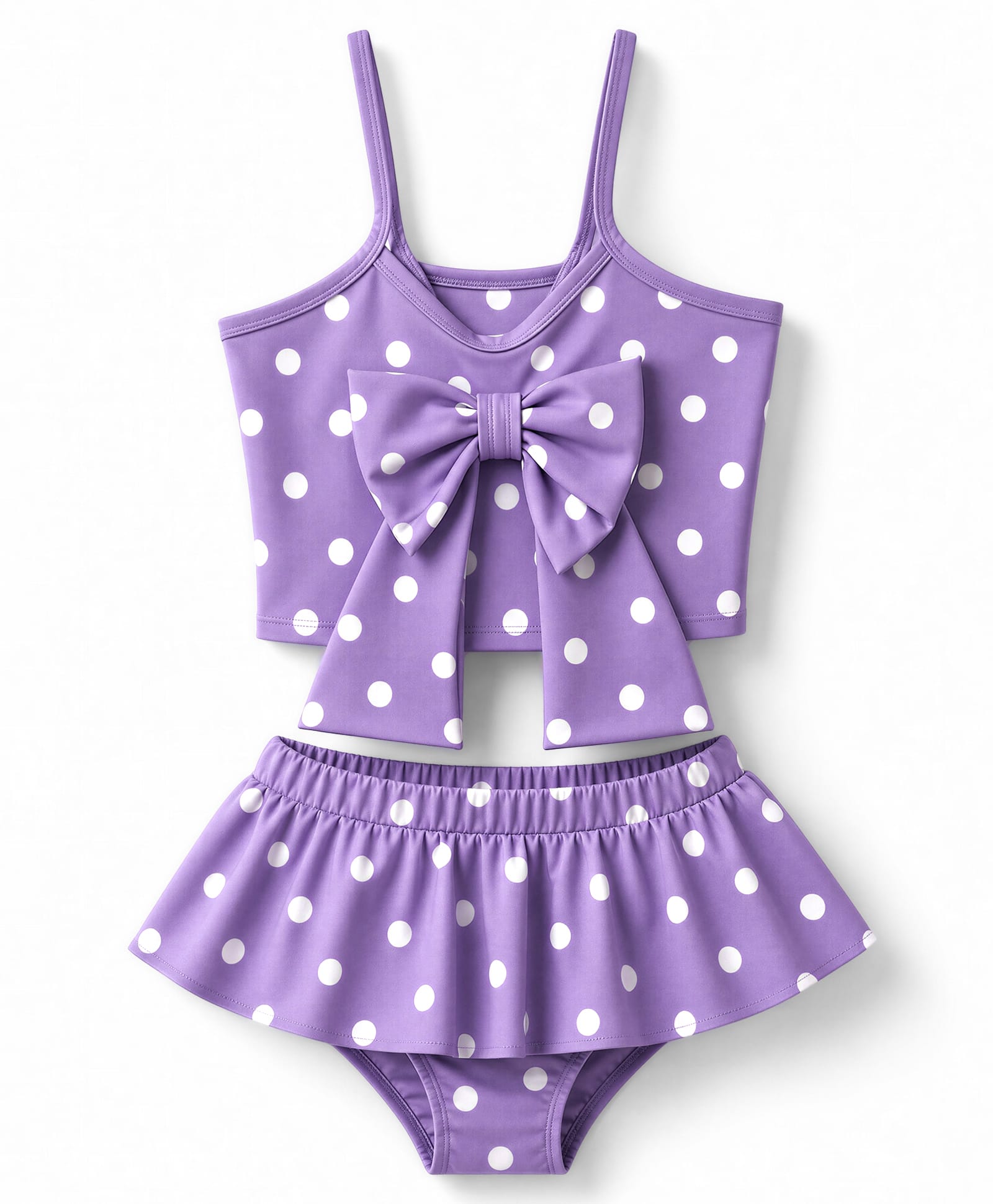 Babyhug Water Repellant Sleeveless Two Piece Swimsuit With Polka Dot & Bow Applique - Lavender-picture-11
