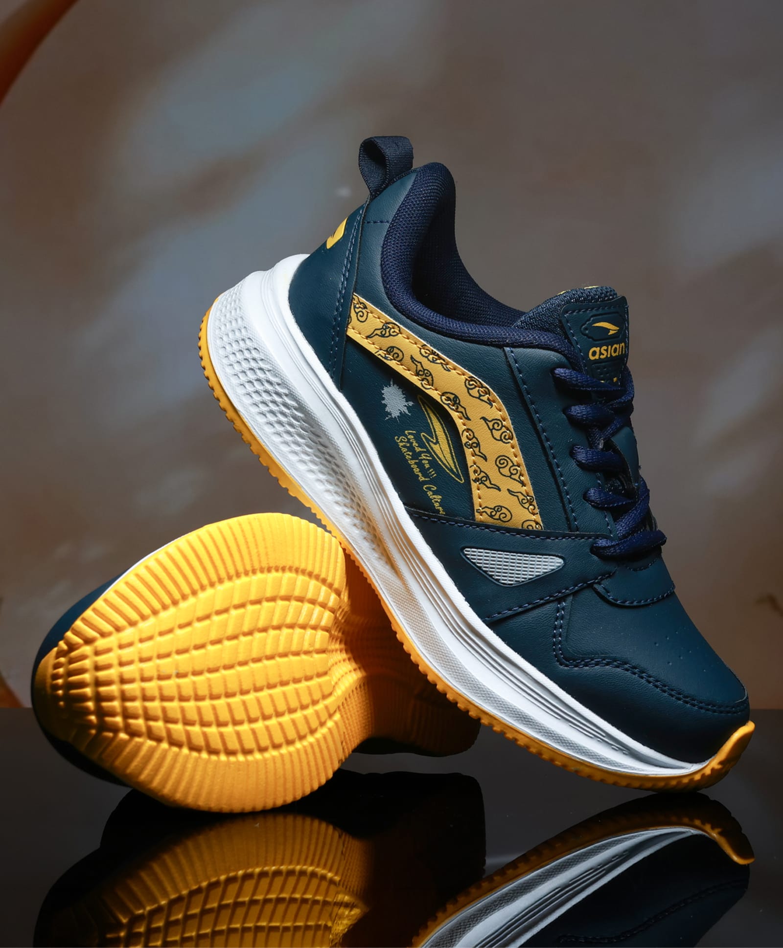 asian Typography Designed Lace Up Shoes - Navy Blue & Mustard-picture-16