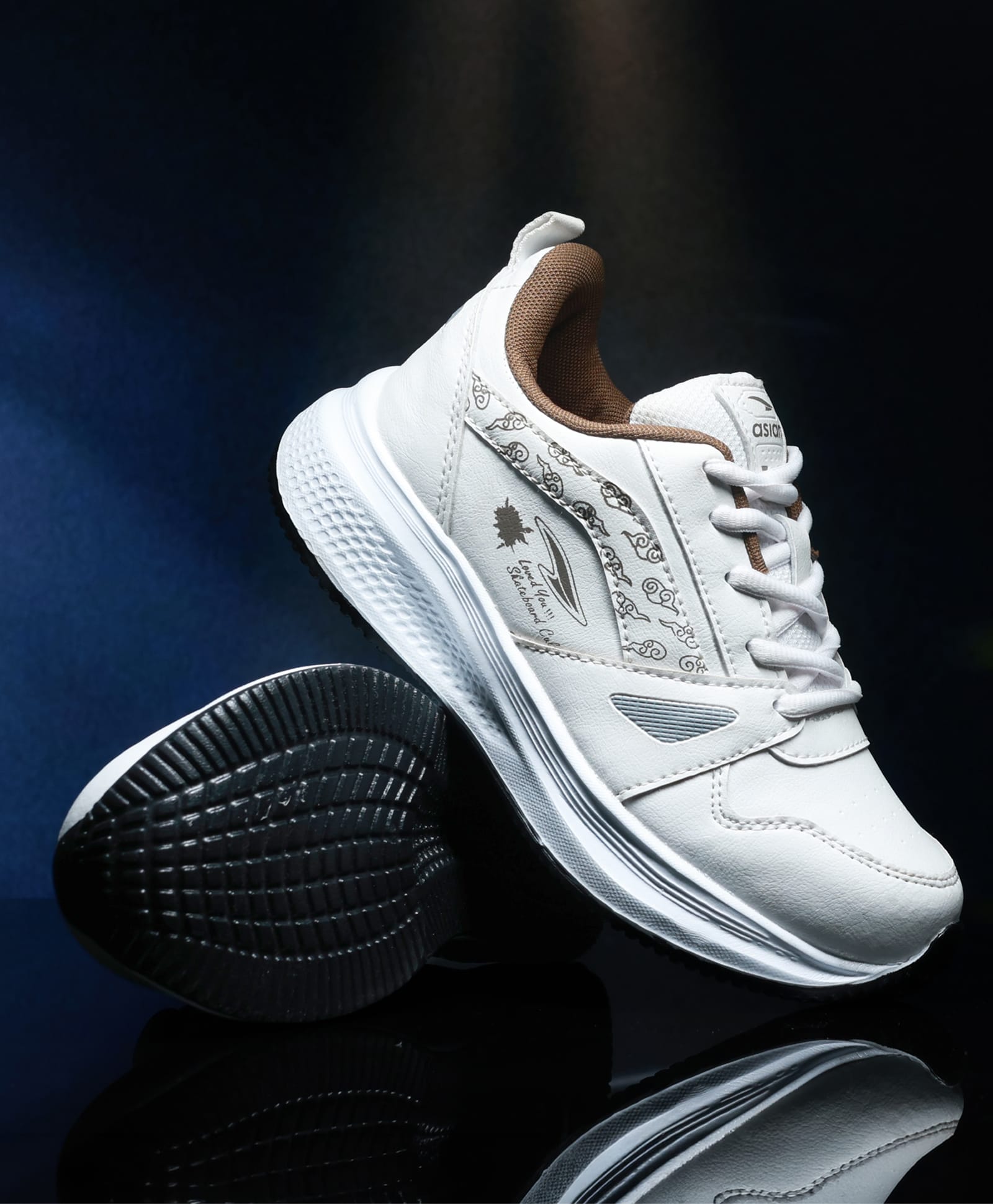 asian Typography Designed Lace Up Shoes - White & Beige-image-7
