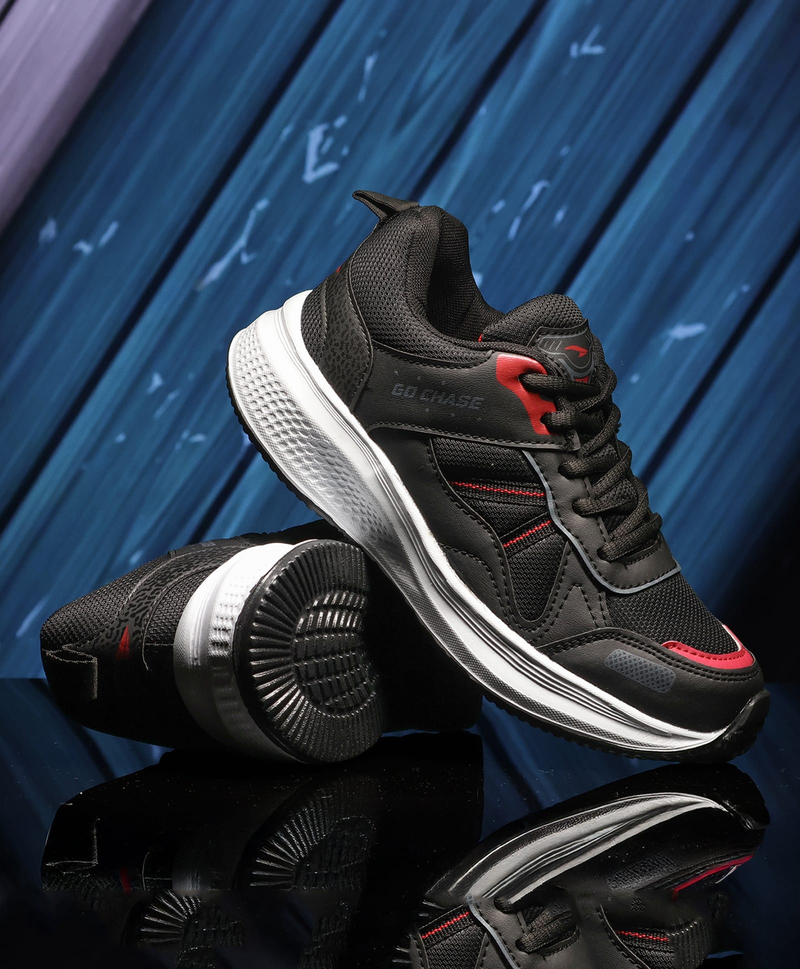 asian Mesh Detailed Lace Up Shoes - Black & Red-picture-16