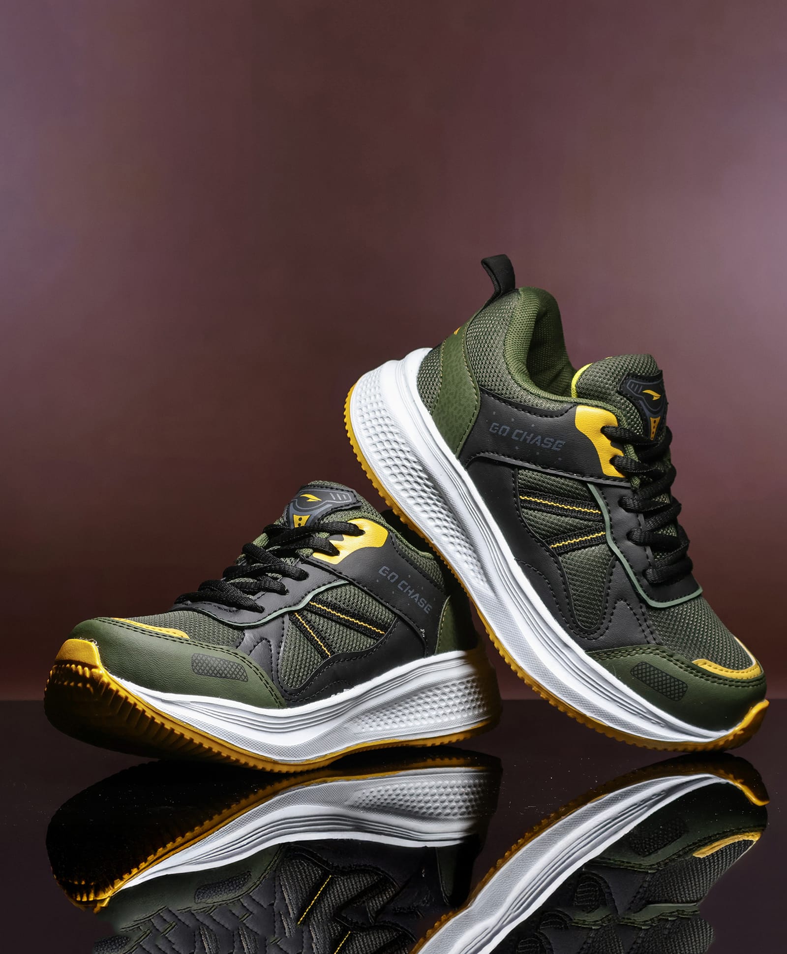asian Mesh Detailed Lace Up Shoes - Olive Black & Mustard-image-4
