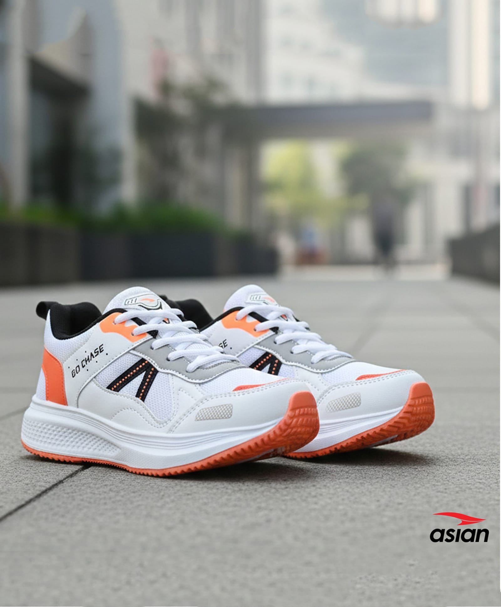 asian Mesh Detailed Lace Up Shoes - White Orange & Black-image-27