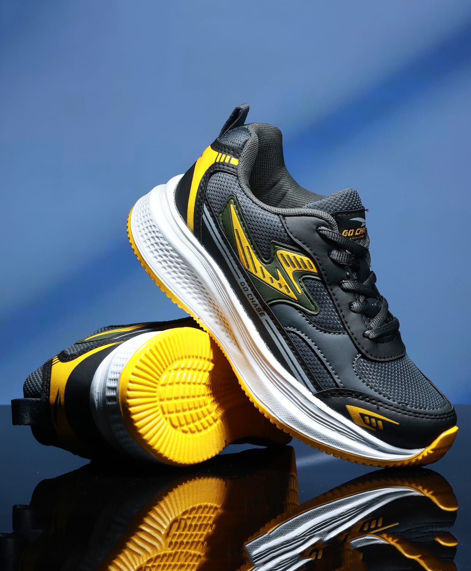 asian Mesh Detailed Lace Up Shoes - Dark Grey Black & Mustard-image-44