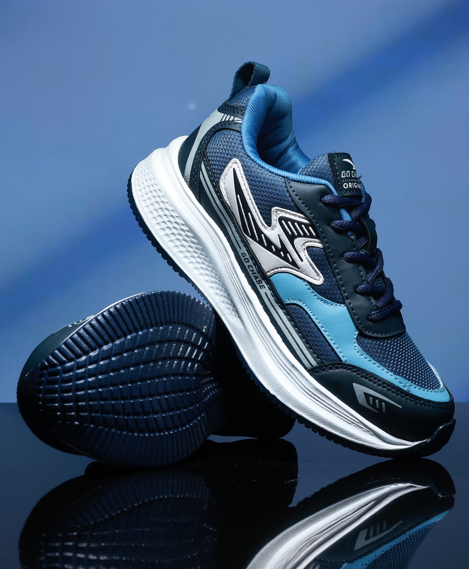 asian Mesh Detailed Lace Up Shoes - Navy Slate & Blue Sky-picture-11