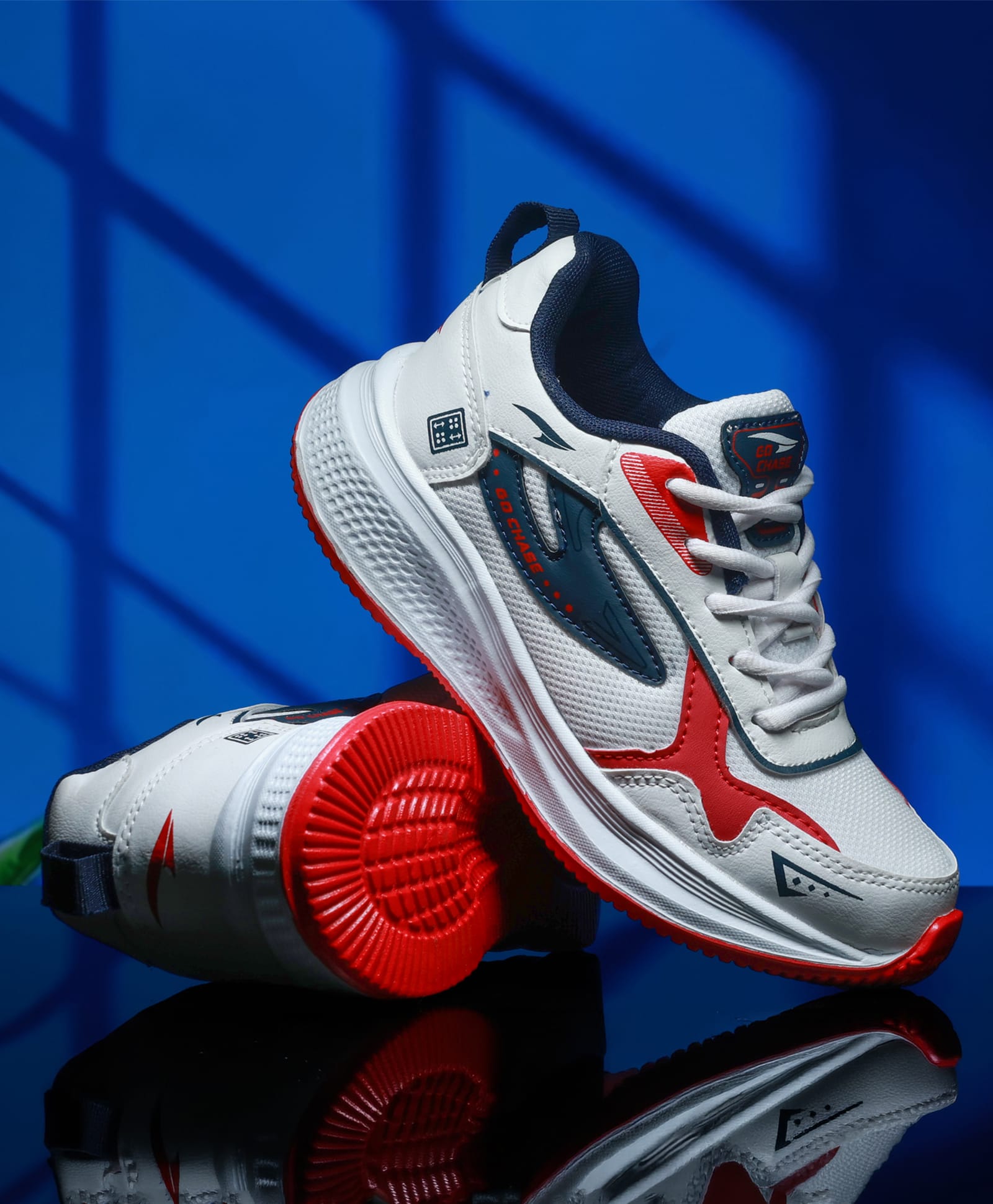 asian Colour Blocked Lace Up Shoes - Off White Navy Blue & Red-picture-10