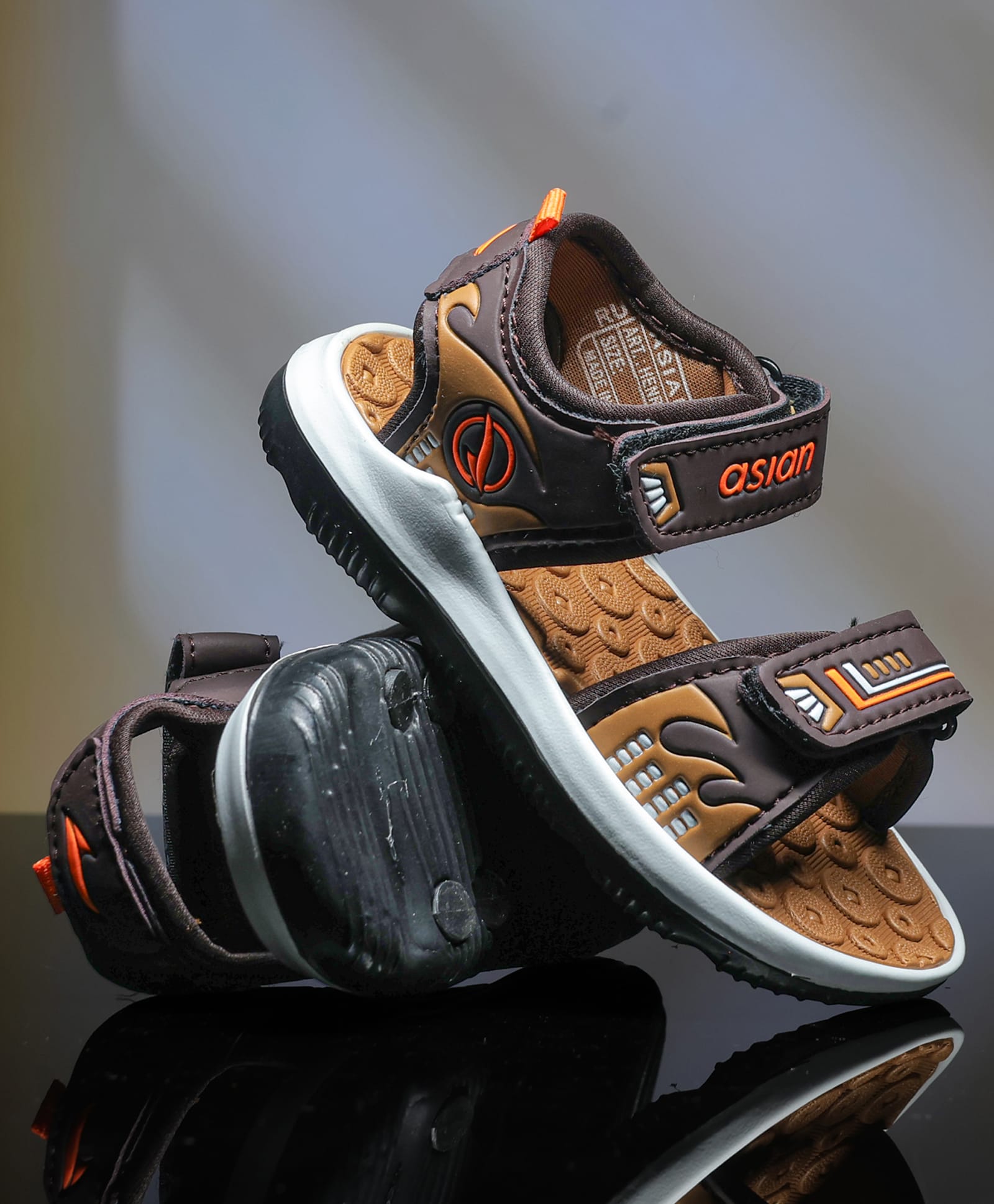 asian Colour Blocked Velcro Closure Sandals - Brown & Orange-picture-11