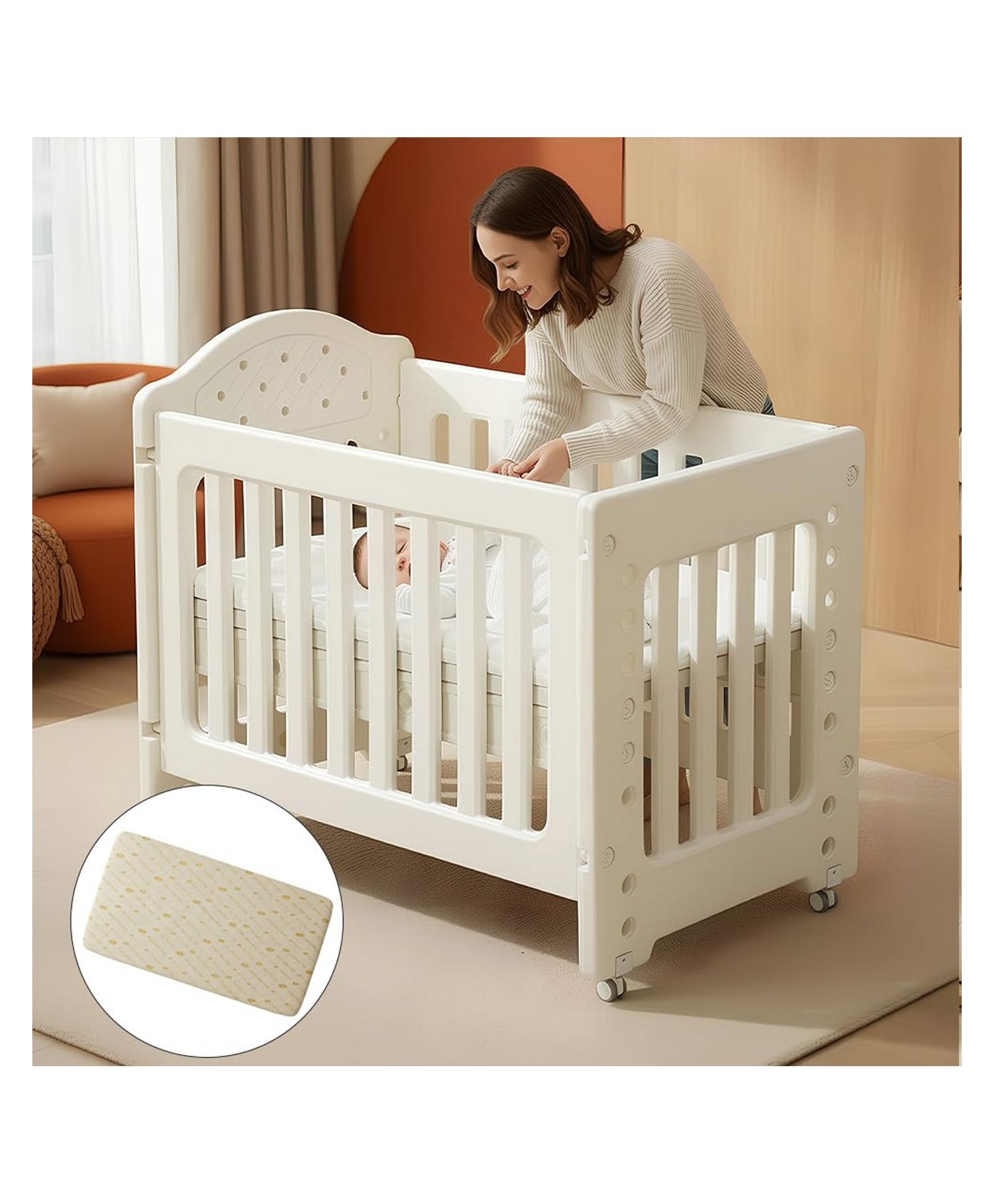 StarAndDaisy Baby Cot with Mattress and Wheels Heavy Duty Pp Portable Baby Bed Waterproof and Termite Resistant Infant Sleeping Cot Durable Safe and Comfortable Off White-image-37