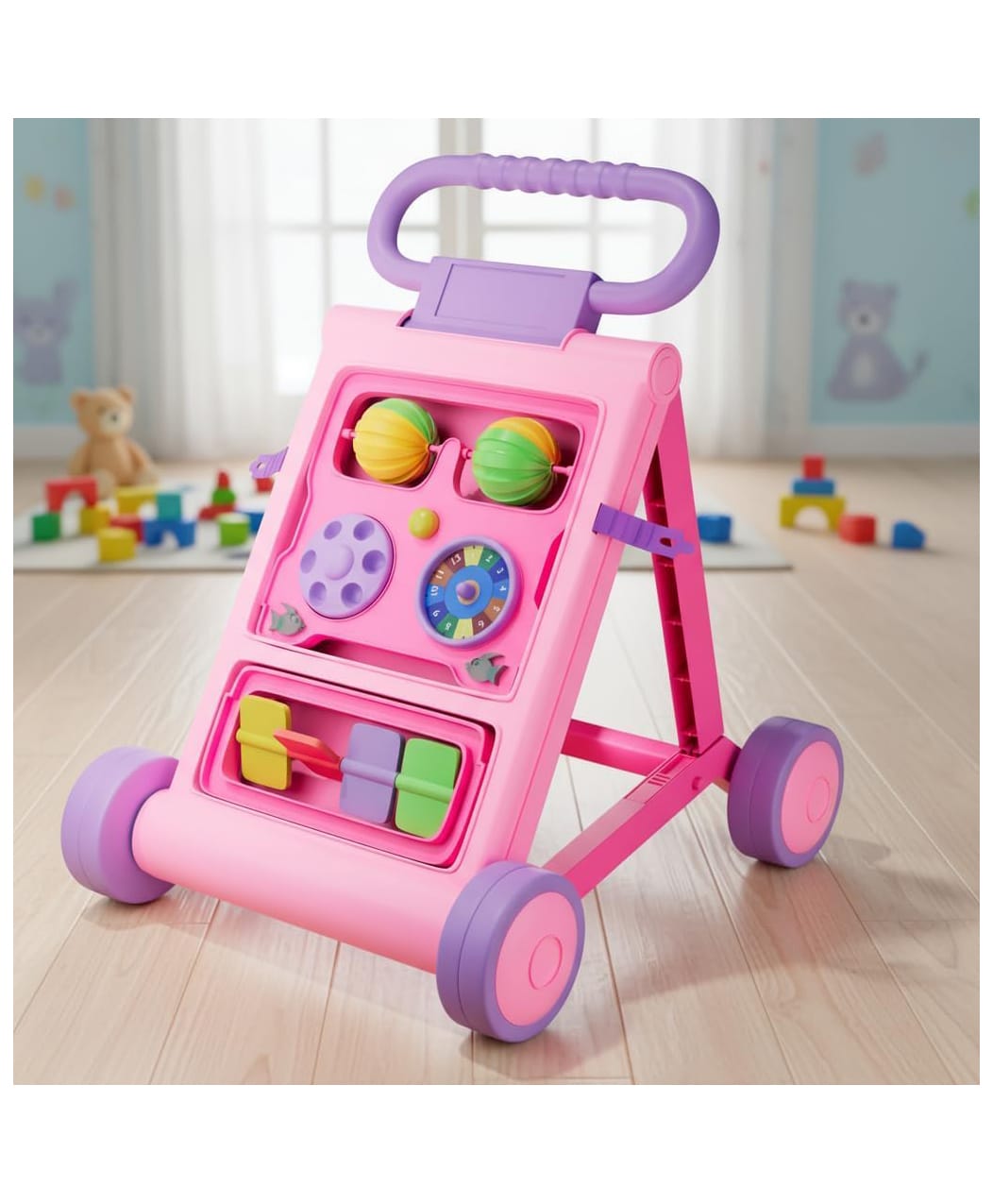 staranddaisy Star and Daisy Baby Walker for 6 to 18 Months with Learning Push Design Foldable Music Toy Bar Safe Stable Durable Fun and Interactive for Baby Boys and Girls Pink-picture-11