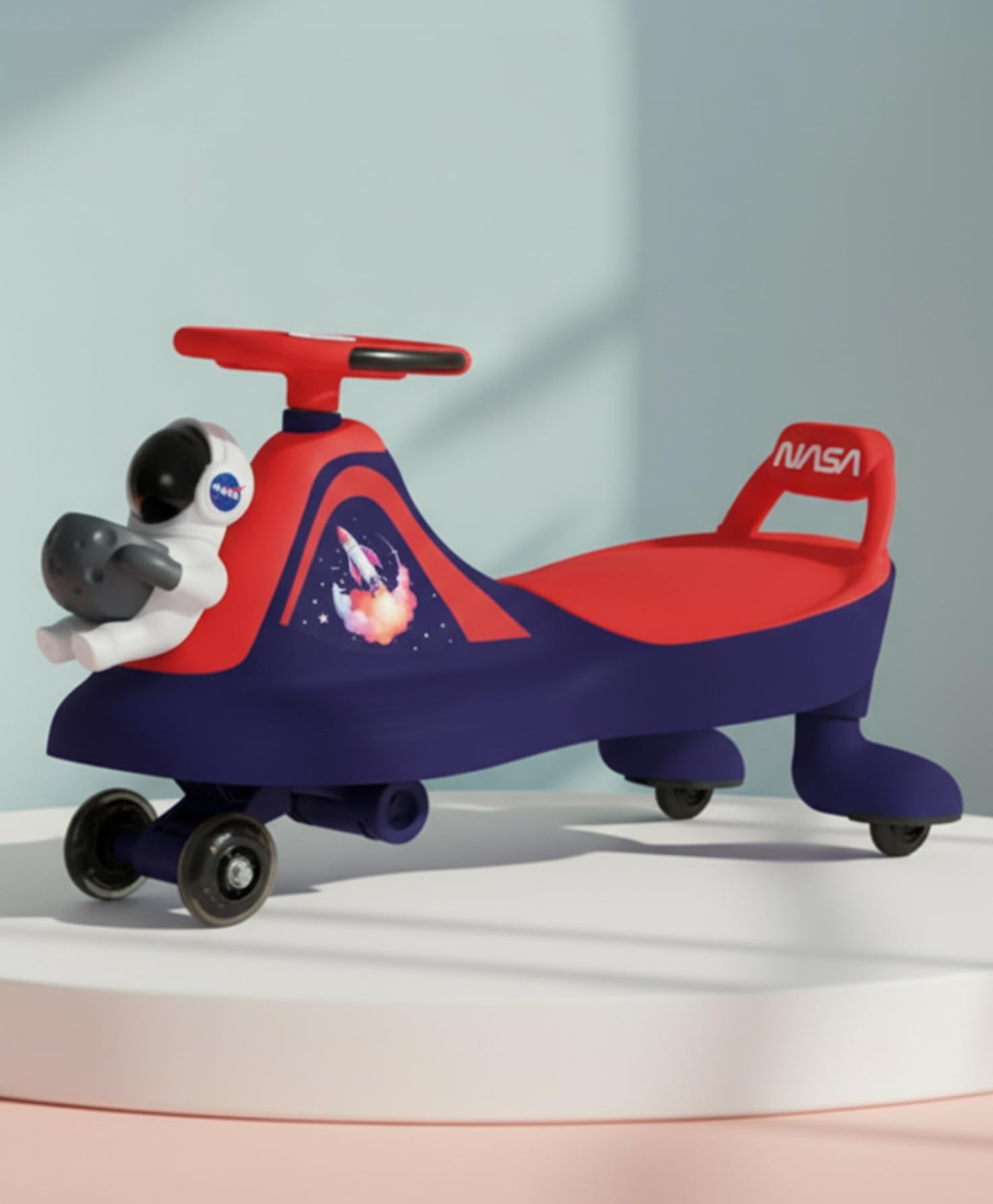 StarAndDaisy Baby Swing/Magic Car for Kids Toys for 2-5 Years boy & Girl with Backrest seat & Storage, 360° Swivel Steering Twister Ride-on/Wiggle car Toy - Red & Blue-image-8