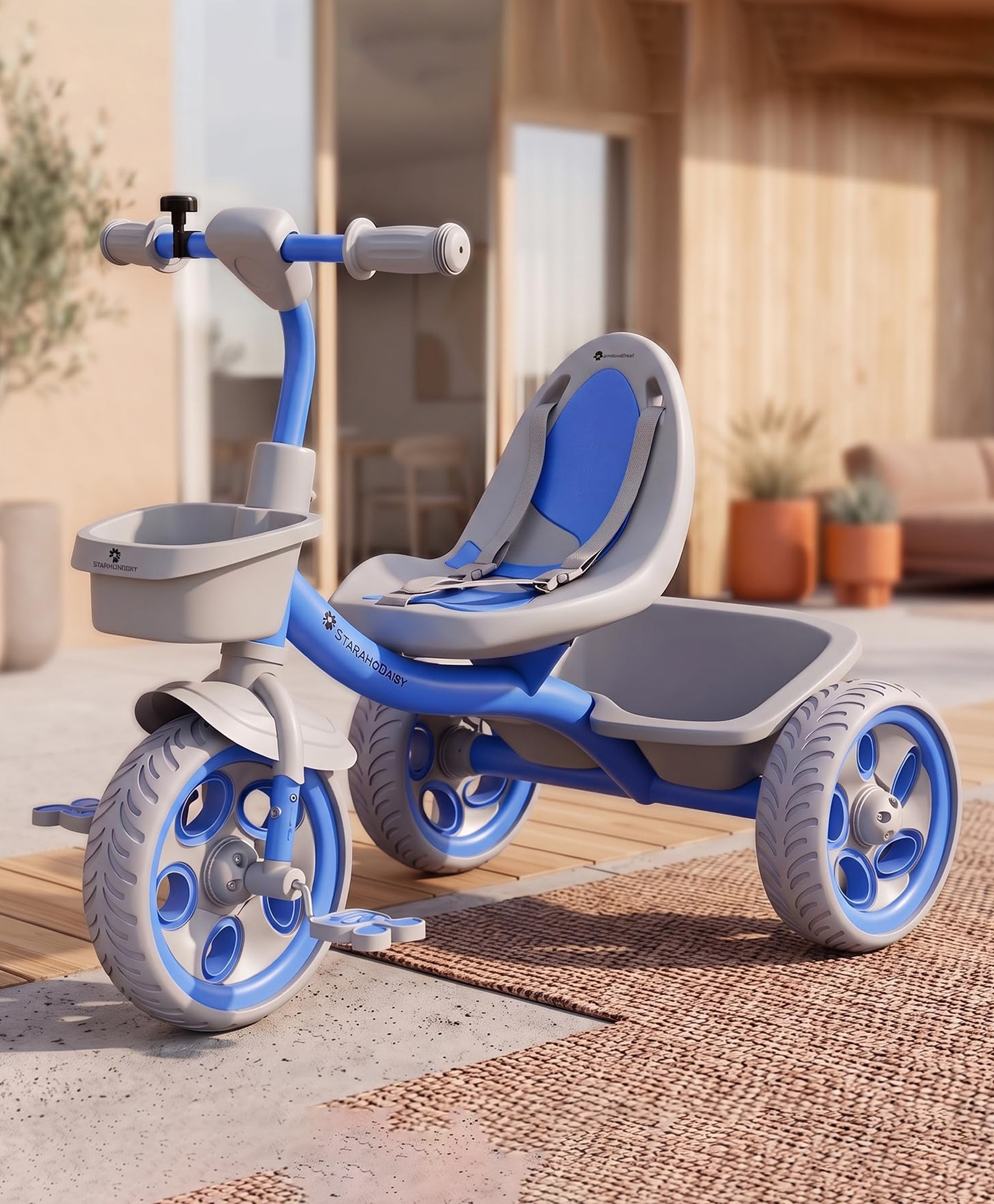 StarAndDaisy kids tricycle for 2 to 5 years boys and girls with eva wheels bell and basket baby cycle with 30 kg capacity and 3 point safety belt durable safe and stylish blue color-picture-27