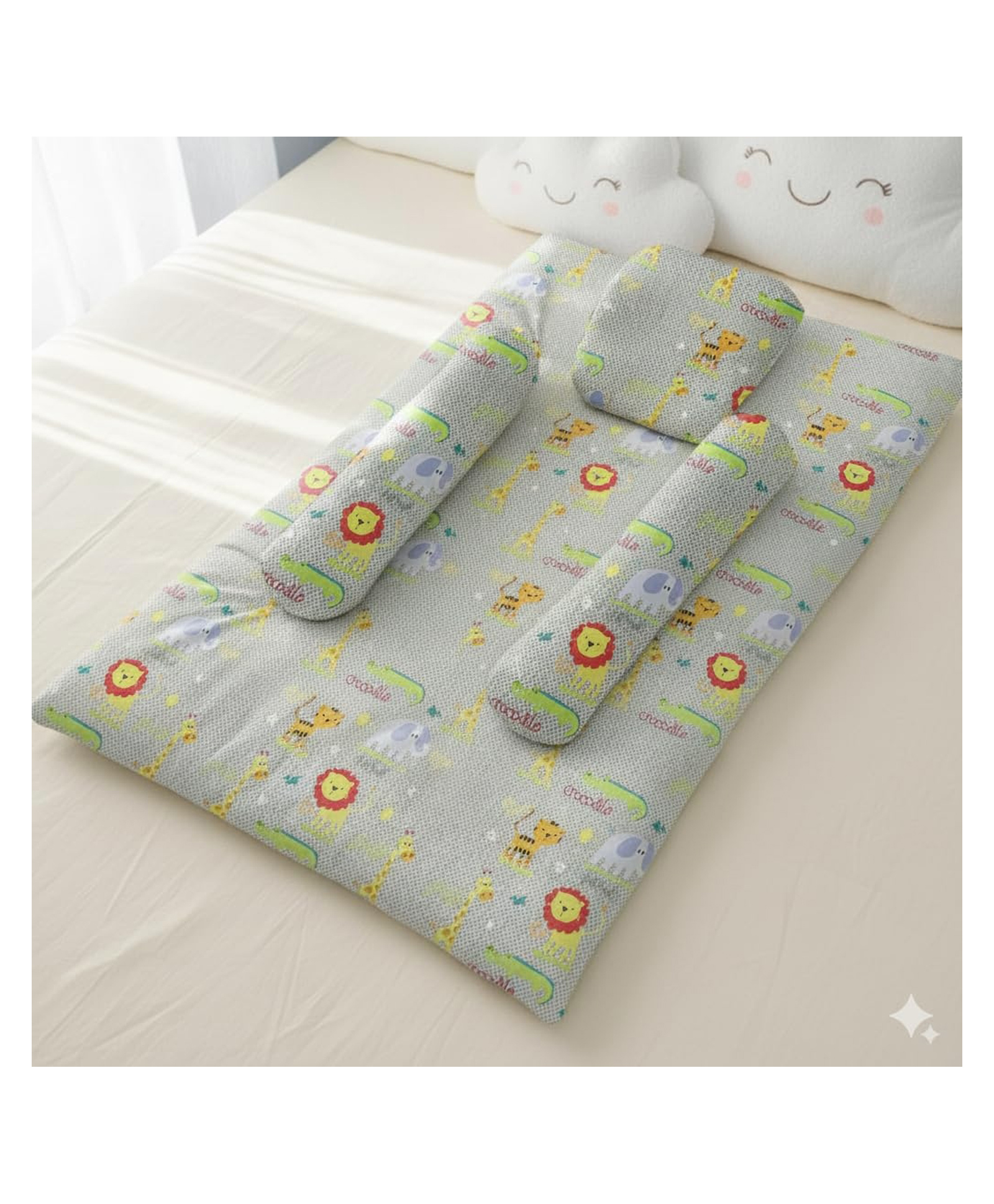StarAndDaisy cotton baby bedding set for newborns infants and toddlers with cushioned mattress sheet two side pillows and one head pillow soft breathable for infant sleep animal print-image-2