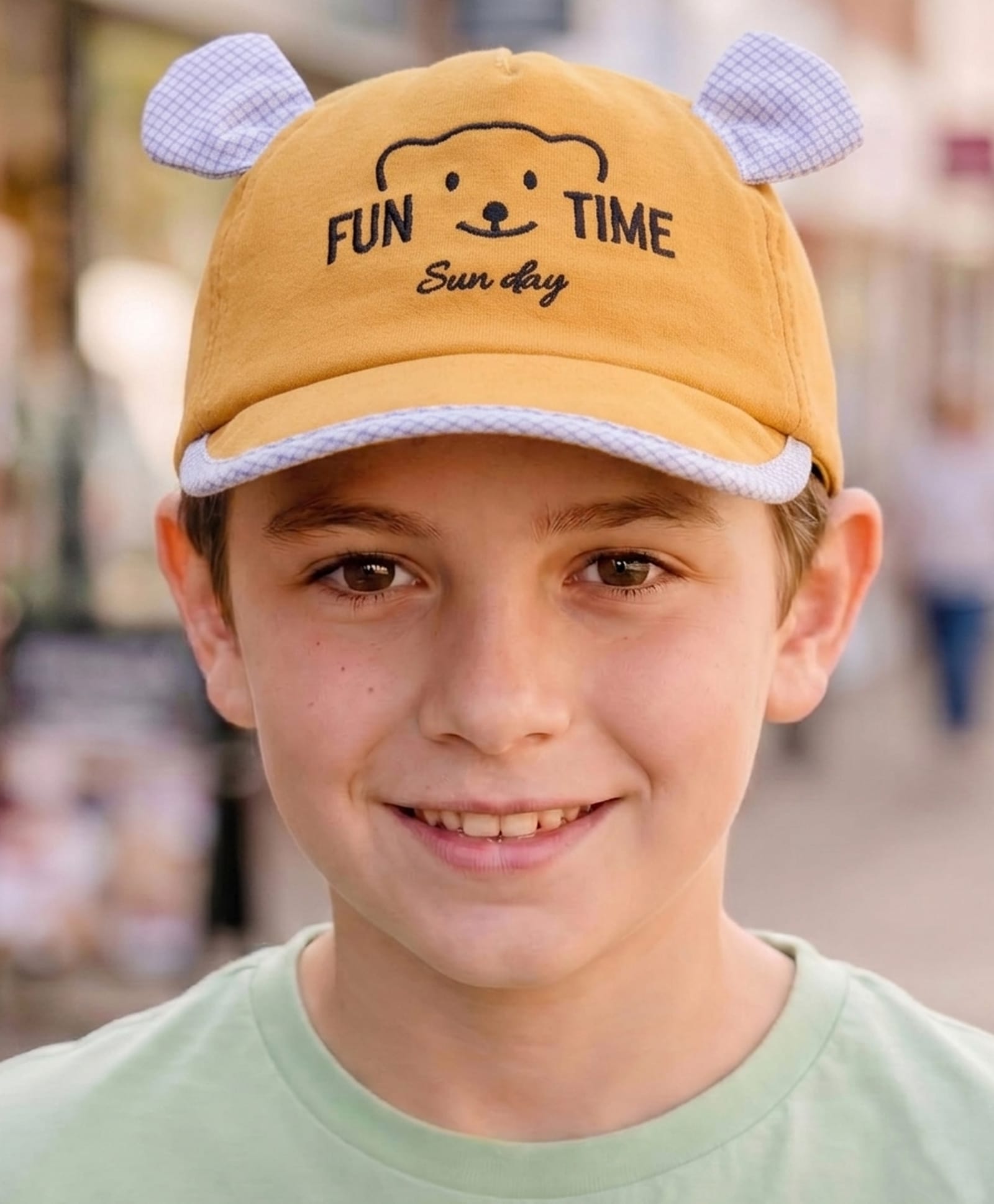 Babyhug Cotton Woven Summer Cap with Ear Text & Bear Embroidery Mustard - Diameter 15.5 cm-image-16
