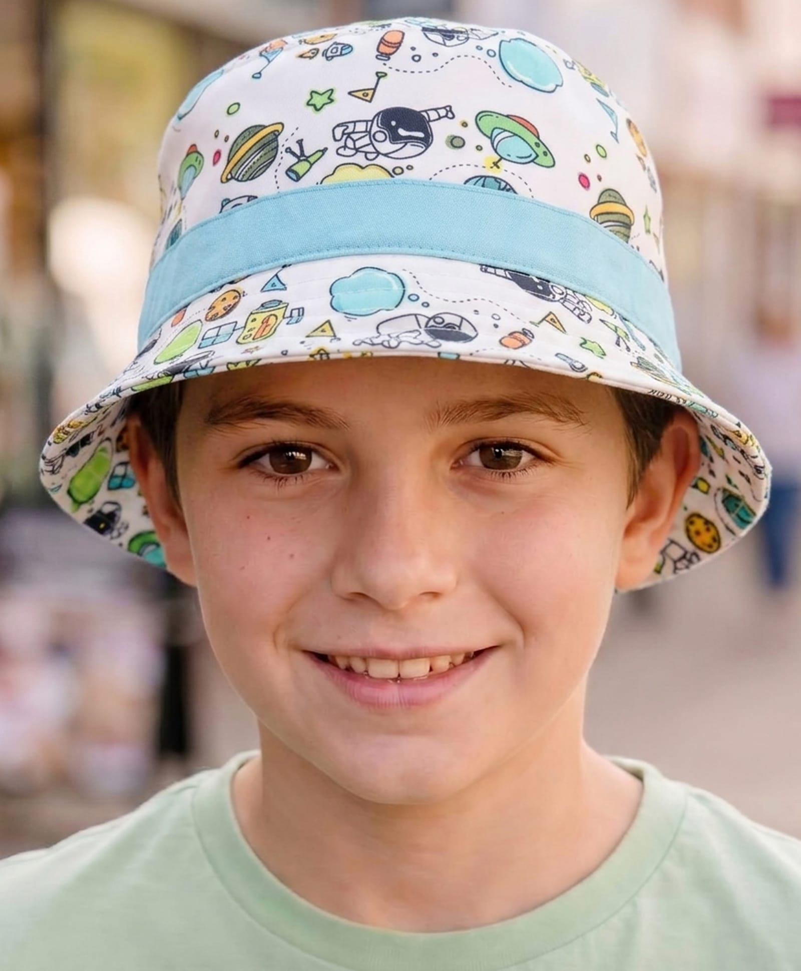 Babyhug Cotton Woven Bucket Hat With Space Theme Print Multicolor - Diameter 15.5 cm-image-42