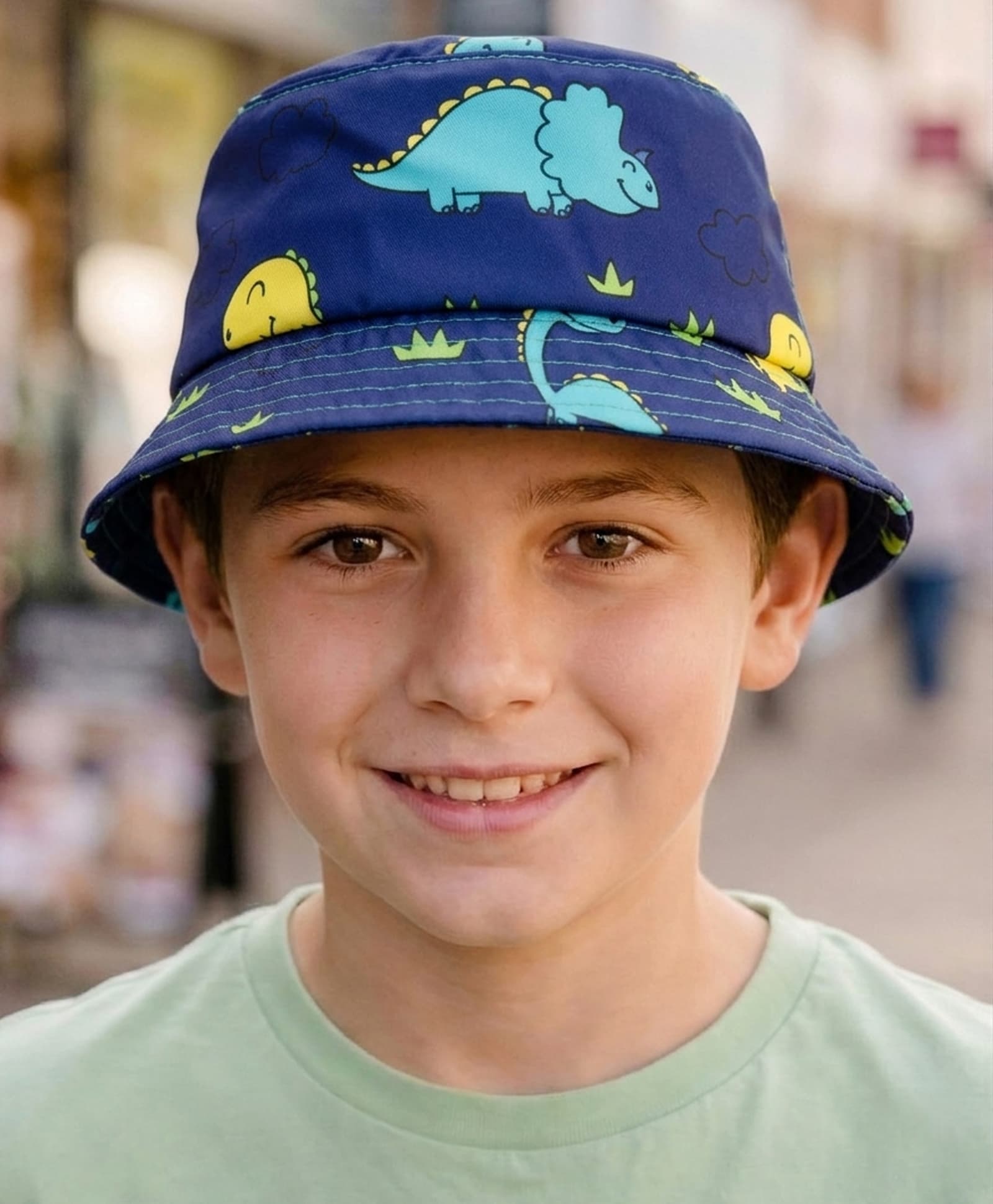 Babyhug Poly Blend Woven Bucket Hat With Dino Print Blue - Diameter 14.5 cm-image-22