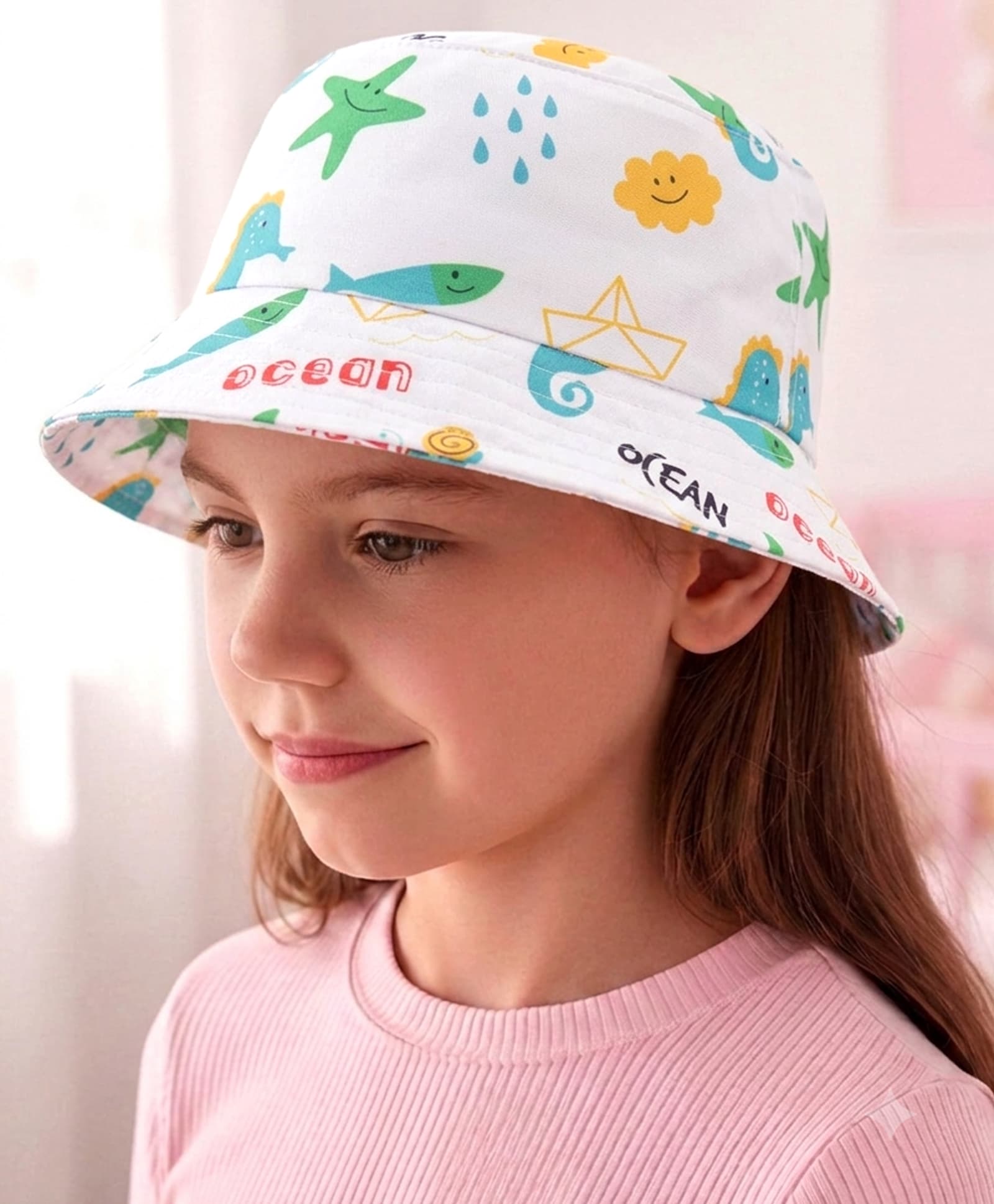 Babyhug Poly Blend Woven Bucket Hat With Ocean Animal Print White - Diameter 14.5 cm-image-23