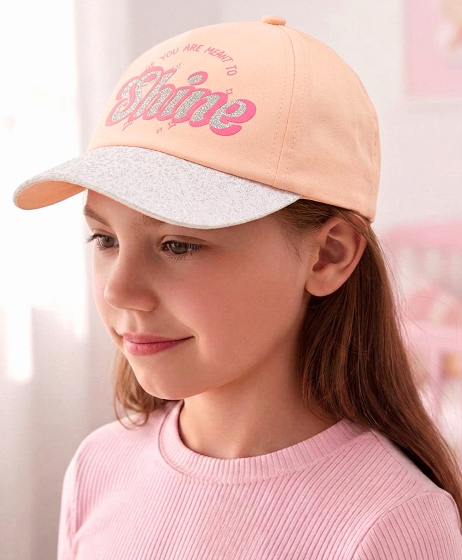 Babyhug Poly Blend Woven Summer Cap With You Are Ment to Shine Print Peach -Diameter 15.5 cm-image-7