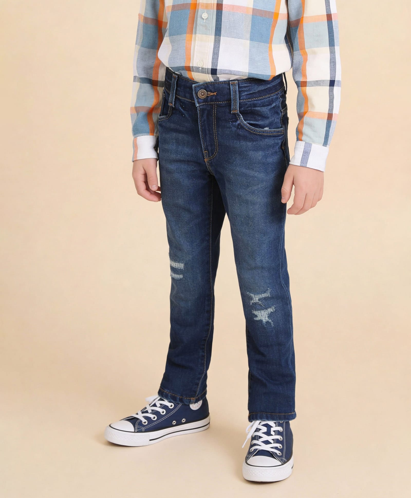 U.S. Polo Assn. Kids Cotton Woven Distressed Washed Jeans - Mid Blue-picture-34