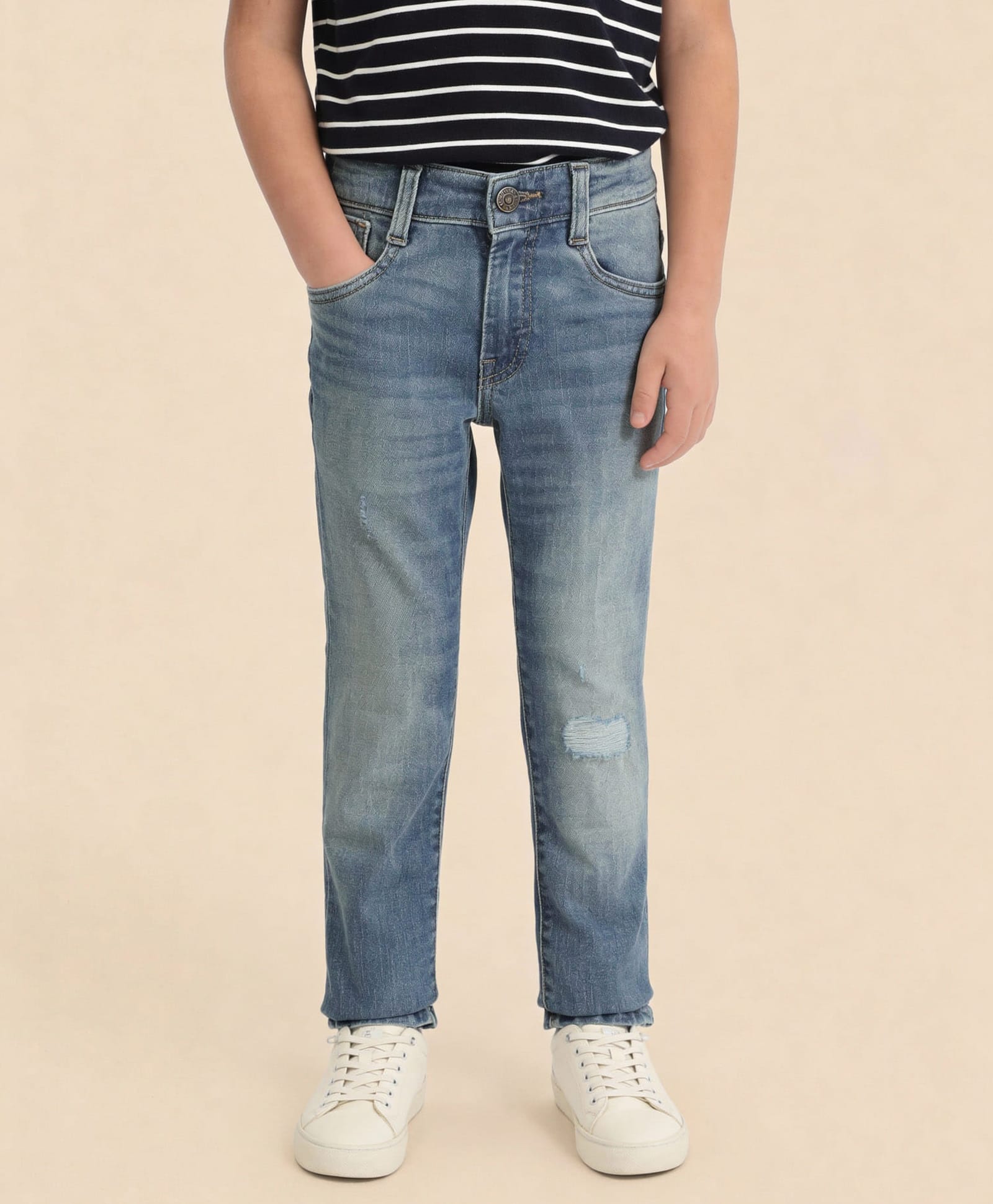 U.S. Polo Assn. Kids Cotton Woven Distressed Washed Jeans - Light Blue-picture-38