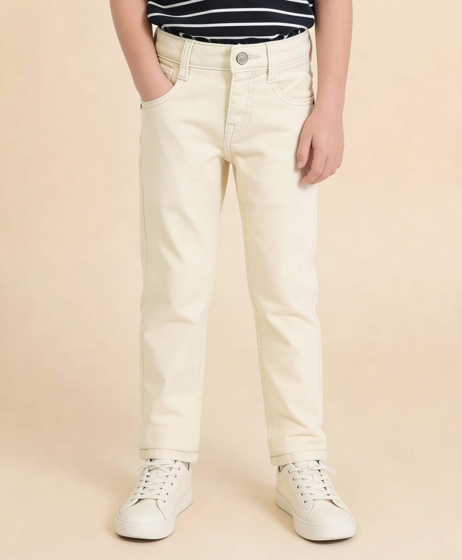 U.S. Polo Assn. Kids Cotton Woven Solid Jeans - Off White-picture-34