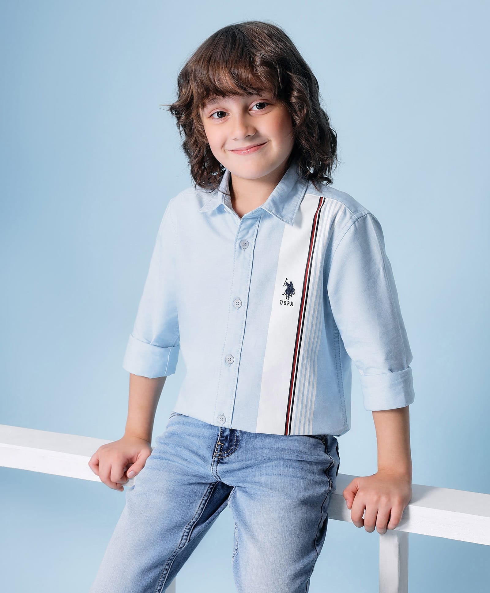 U.S. Polo Assn. Kids Cotton Woven Full Sleeves Striped Shirt - Light Blue-picture-29