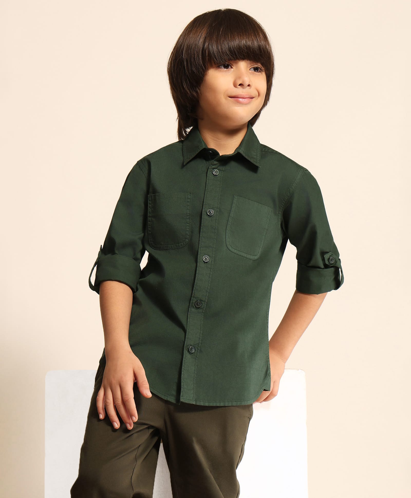 U.S. Polo Assn. Kids Cotton Woven Full Sleeves Solid Shirt - Dark Green-picture-16