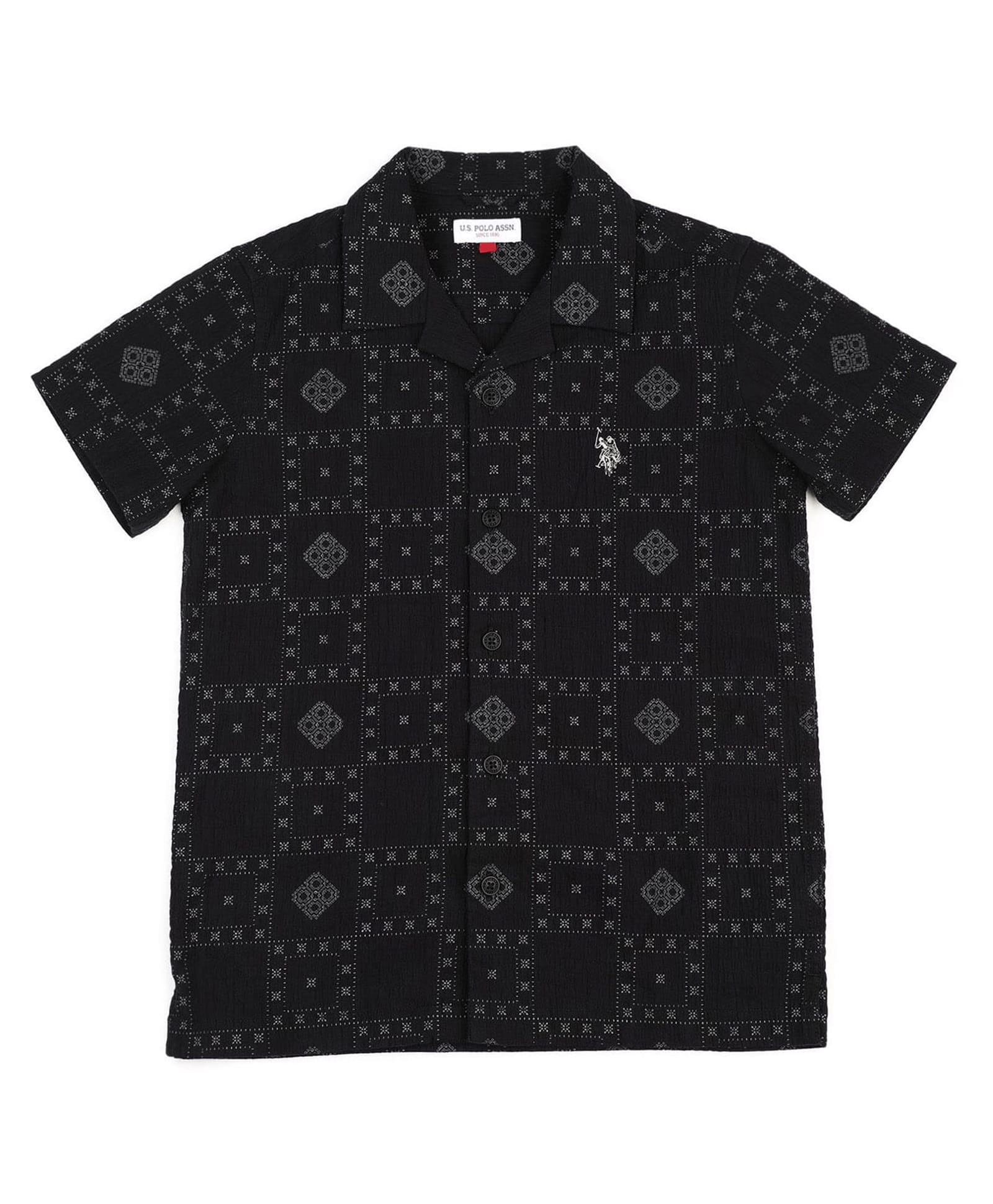 U.S. Polo Assn. Kids Cotton Woven Half Sleeves Geometric Printed Shirt - Black-image-21