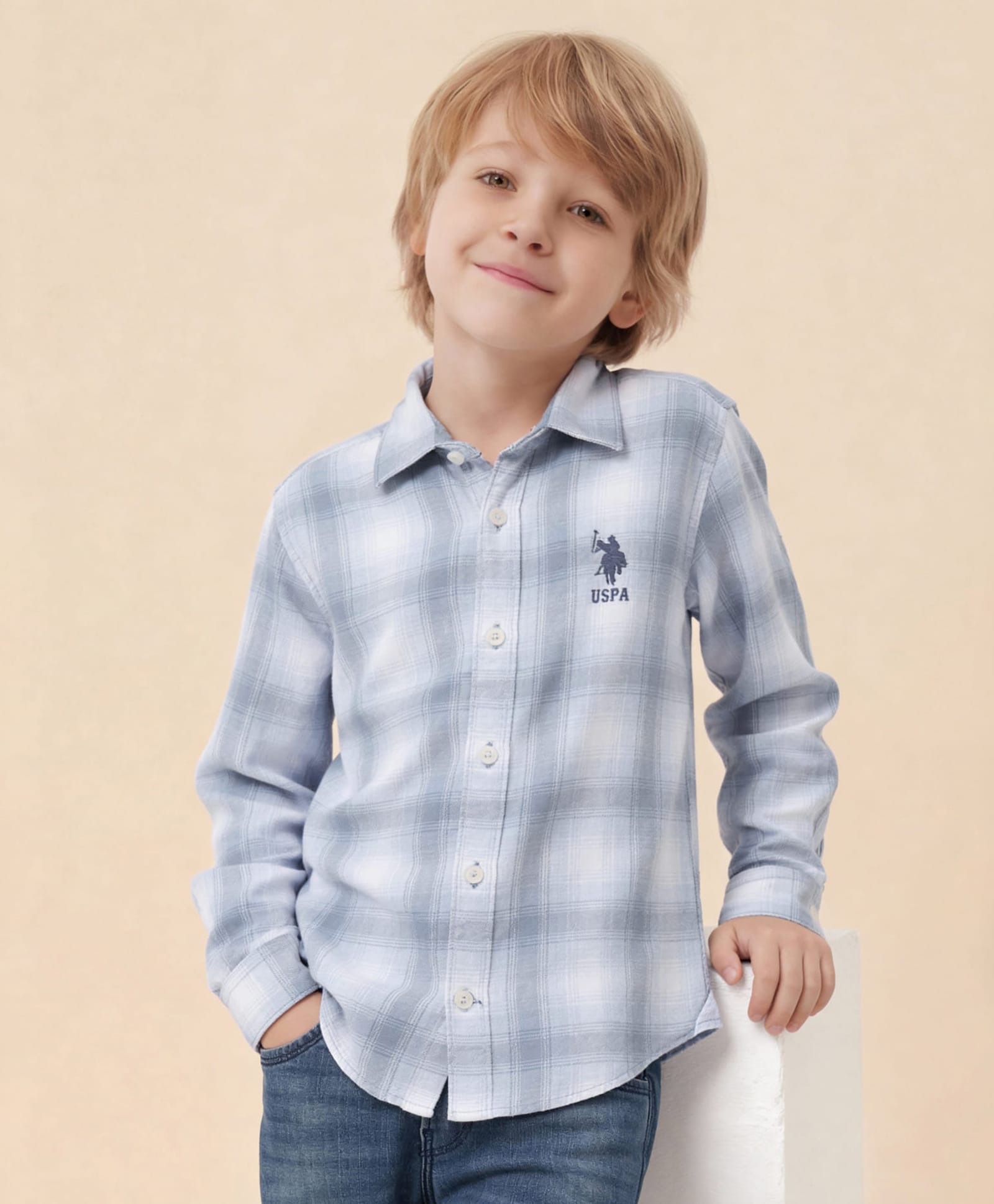 U.S. Polo Assn. Kids Cotton Woven Full Sleeves Checked Shirt - Light Blue-picture-27