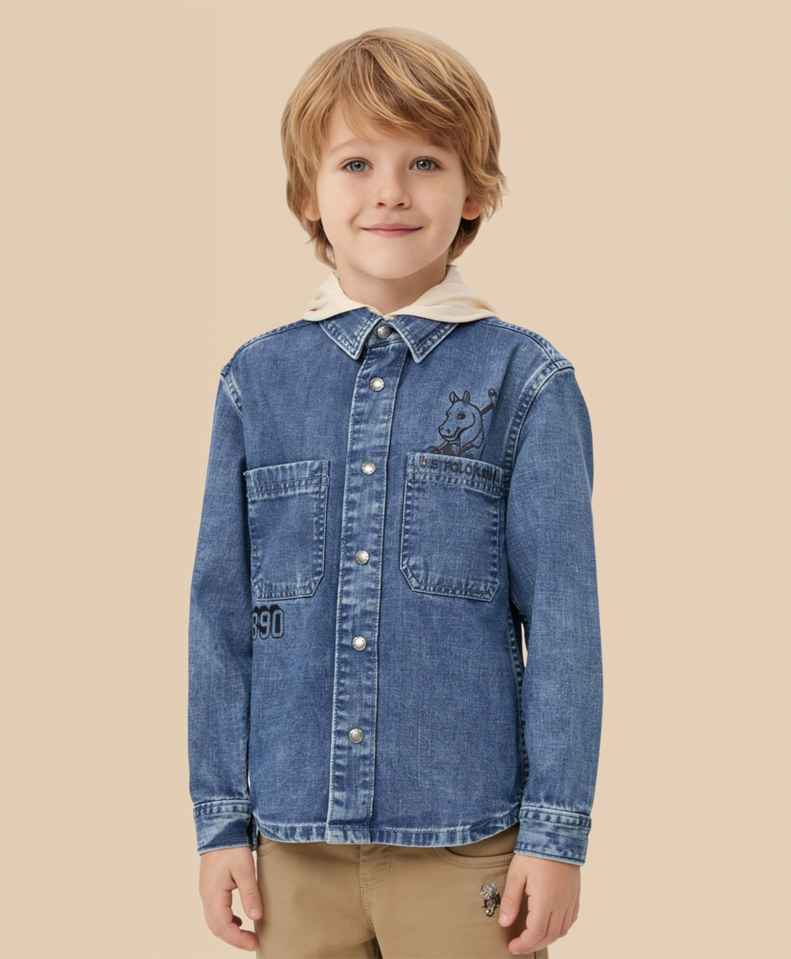 U.S. Polo Assn. Kids Cotton Woven Full Sleeves Hooded Denim Shirt - Blue-picture-32