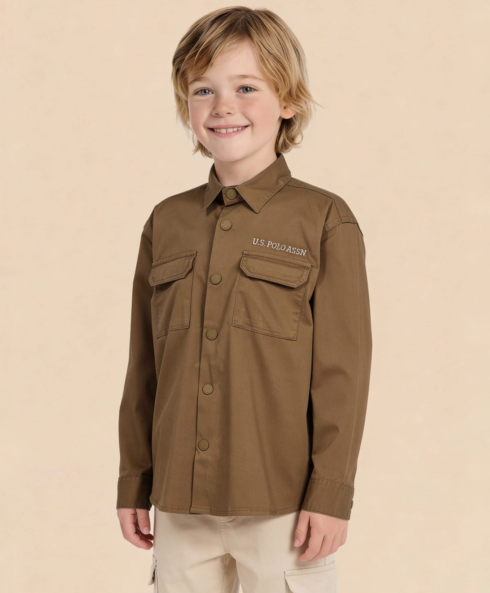 U.S. Polo Assn. Kids Cotton Woven Full Sleeves Brand Name Embroidered Shirt - Dark Brown-picture-14