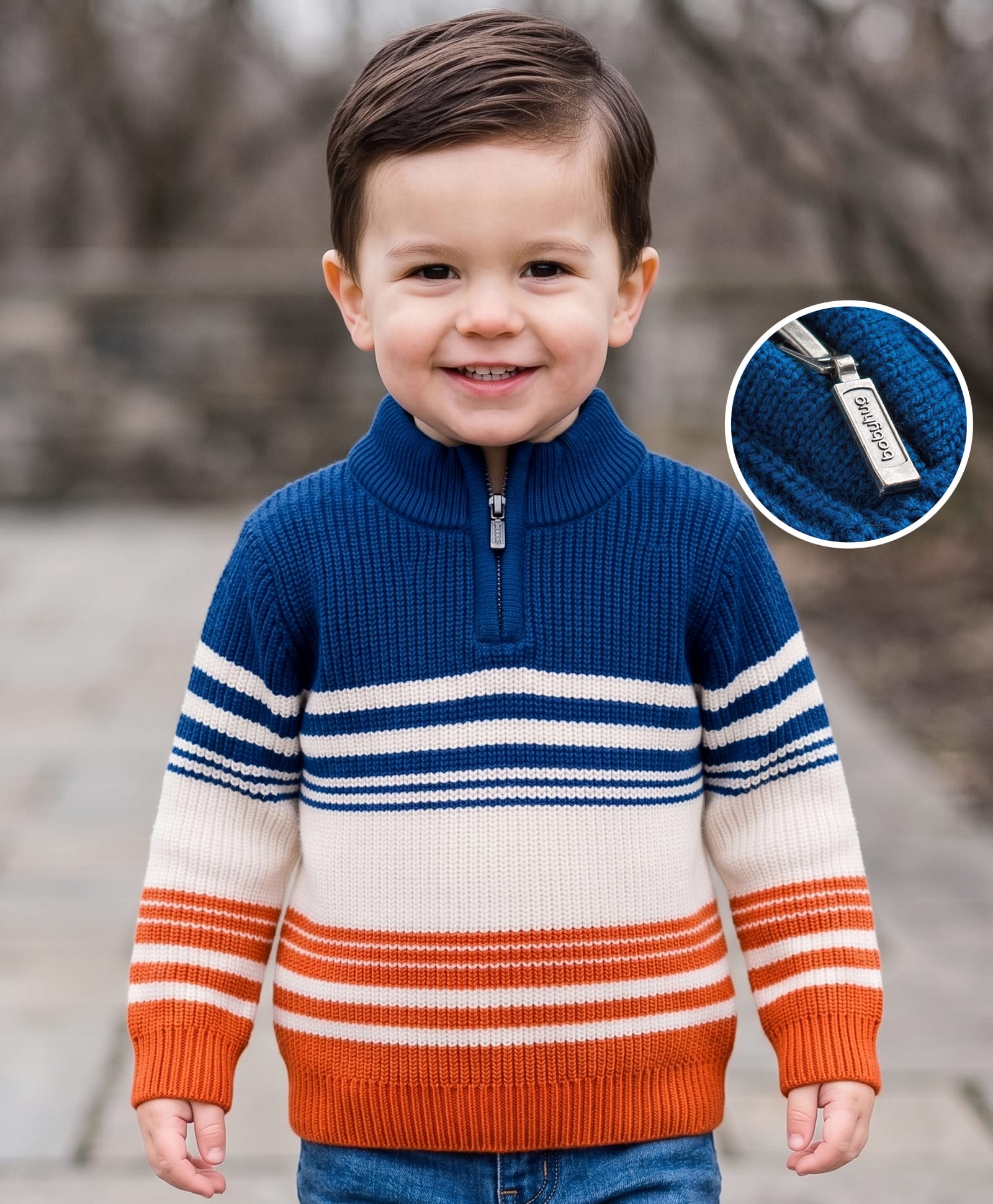 Babyhug Knit Full Sleeves Colour Block Striped Pullover- Navy-image-16
