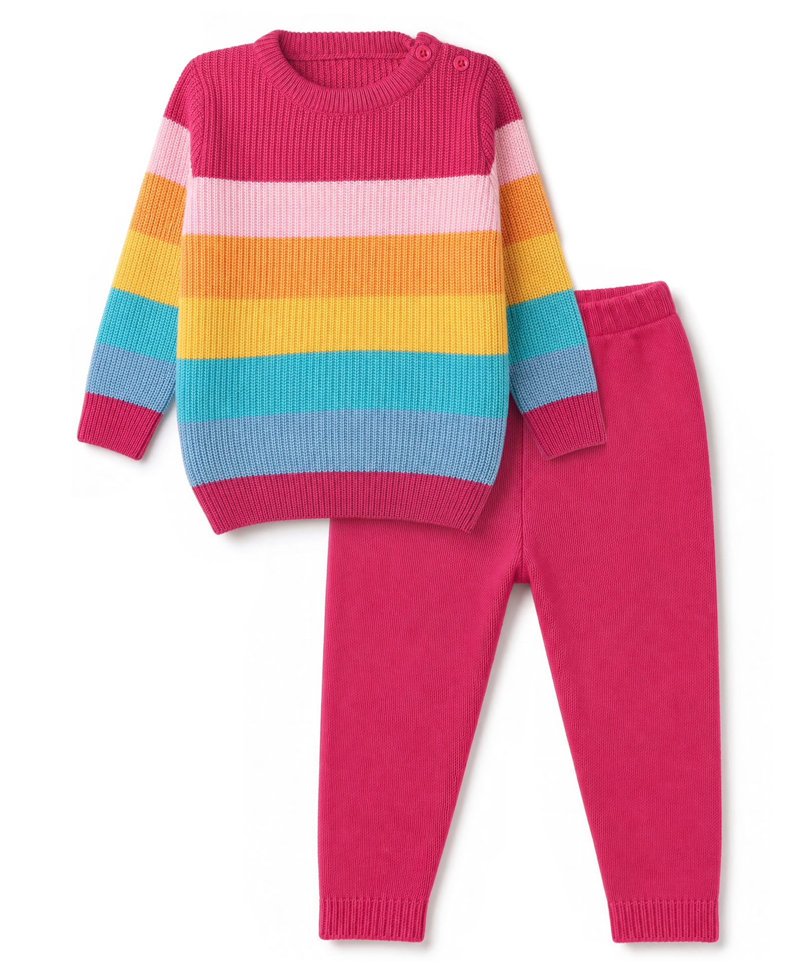 Babyhug Knit Full Sleeves Striped Sweater Set - Dark Pink-image-37