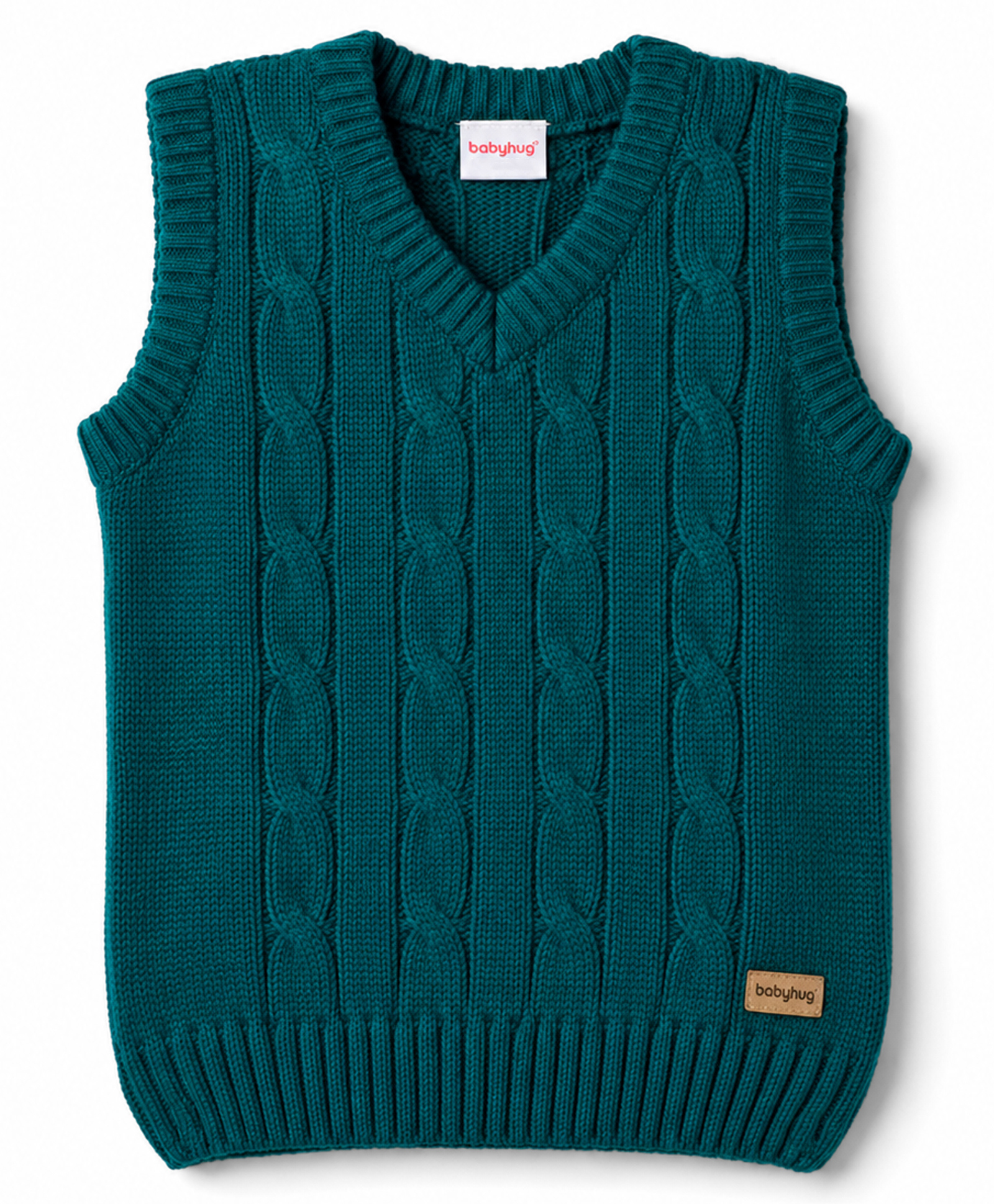 Babyhug Knit Sleeveless Solid Colour Pullover with Cable Knit Design - Dark Green-picture-13