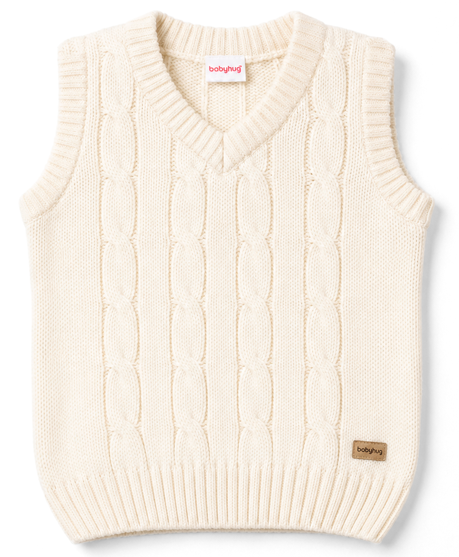 Babyhug Knit Sleeveless Solid Colour Pullover with Cable Knit Design-White-picture-15