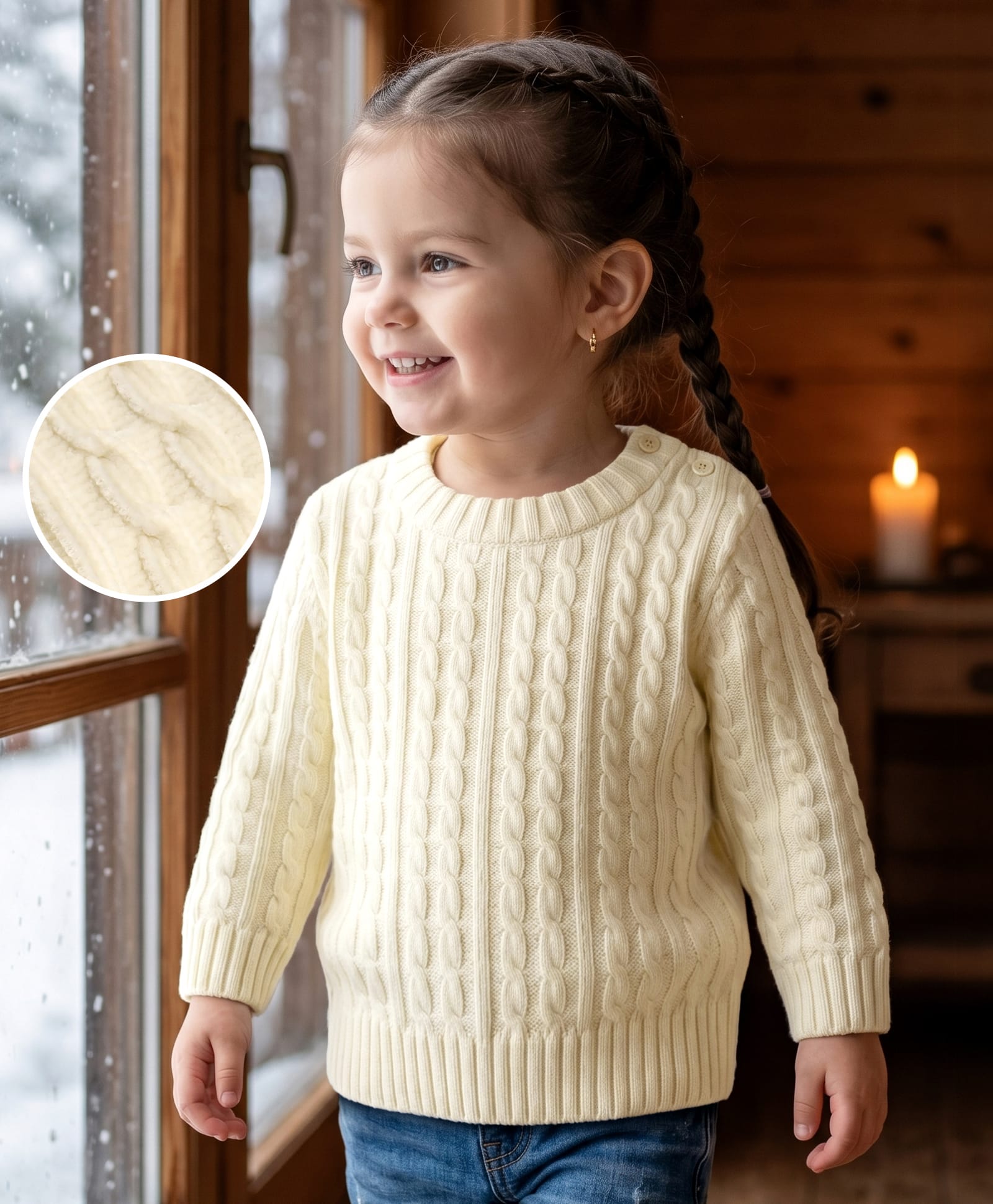Babyhug Knit Full Sleeves Solid Colour Pullover with Cable Knit Design - White-picture-29