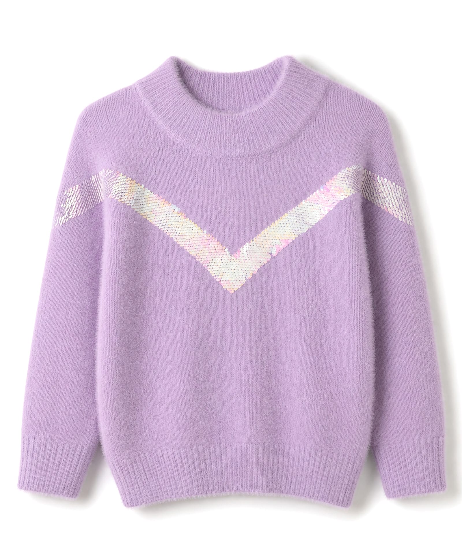 Babyhug Knit Full Sleeves Pullover with Sequin Work - Lavender-image-22