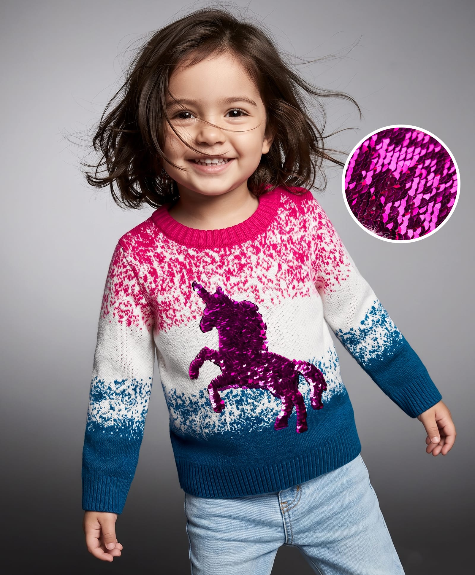 Babyhug Knit Full Sleeves Unicorn Reverse Sequinned Pullover Sweater - Pink-picture-18