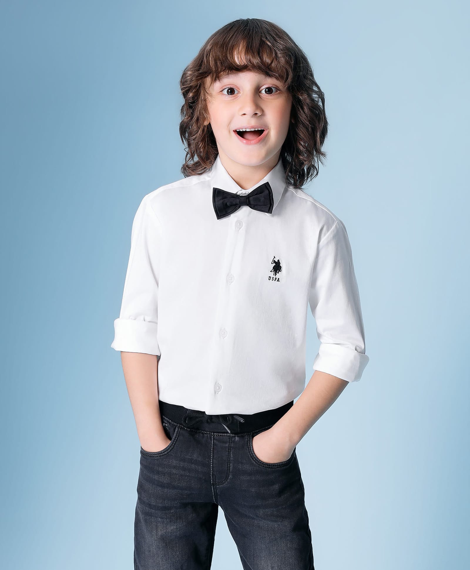 U.S. Polo Assn. Kids Cotton Woven Full Sleeves Solid Shirt With Bow - White-picture-22